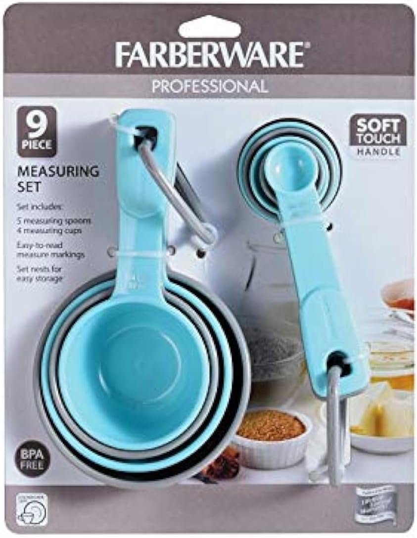 Farberware Measuring Cups and Spoons Set, 9 Piece - Aqua Gray - 7 x 9.2 x 2.5 Aqua Gray