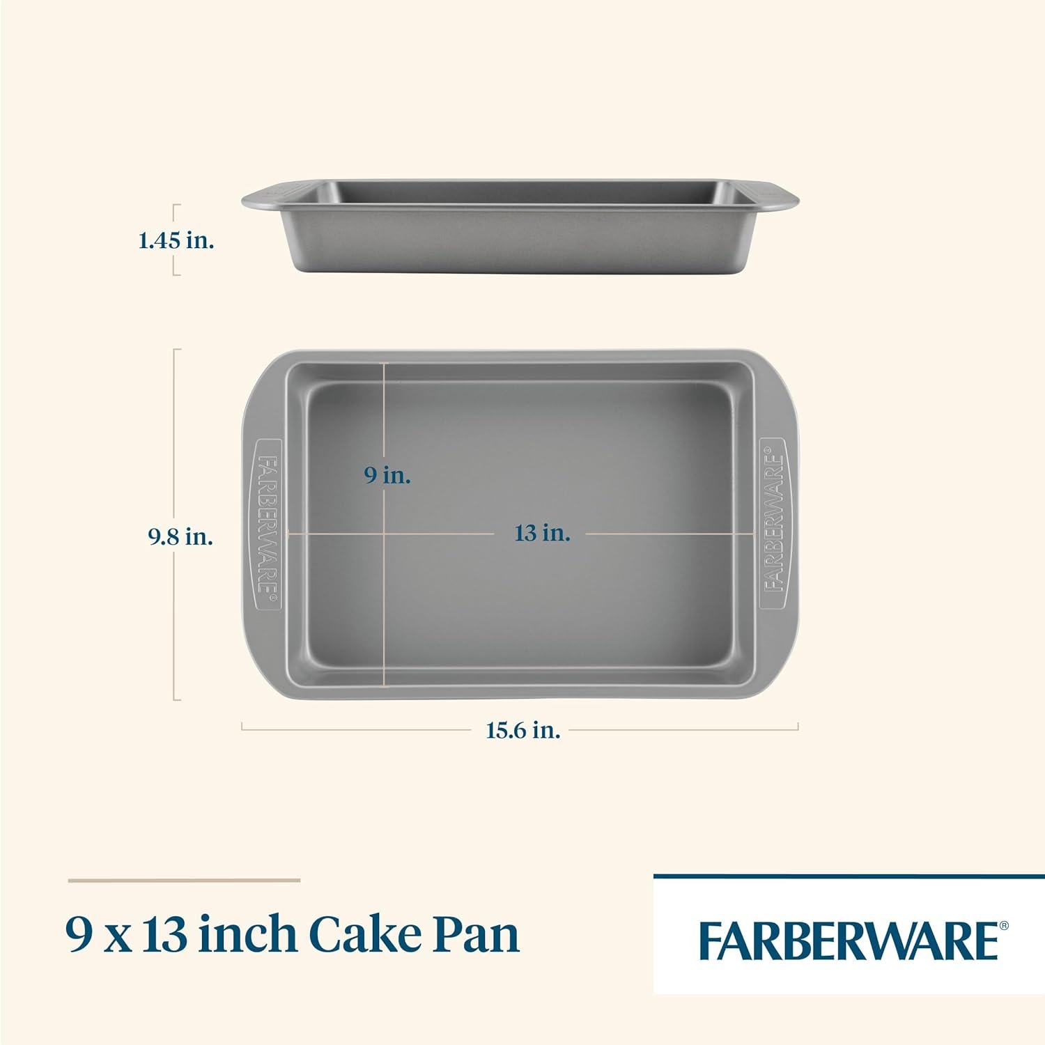 Farberware Nonstick Bakeware Baking Pan With Lid / Nonstick Cake Pan With Lid, Rectangle - 9 Inch x 13 Inch, Gray