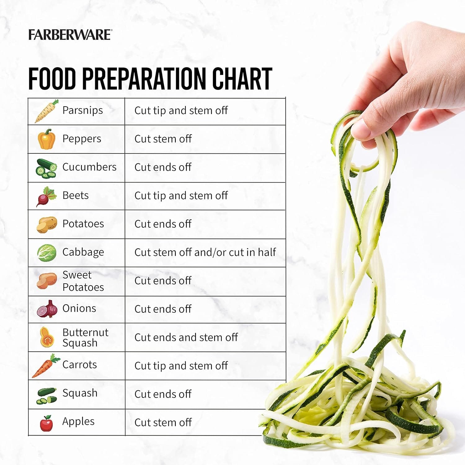 Farberware Professional Foldable Fruit And Vegetable Spiralizer Slicer Easy Store Fold And Lock With 4 Blades And Built In Blade Storage Caddy, White