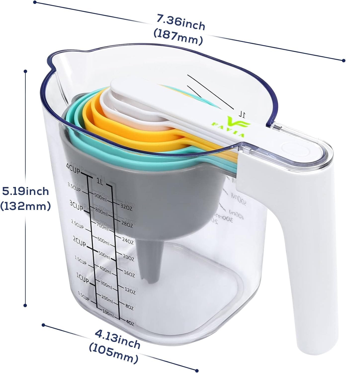 FAVIA Measuring Cups and Measuring Spoons Set of 10 Pieces Plastic Kitchen Cooking Baking Stackable Measurement BPA Free Dishwasher Safe for Liquid and Dry Green+Yellow