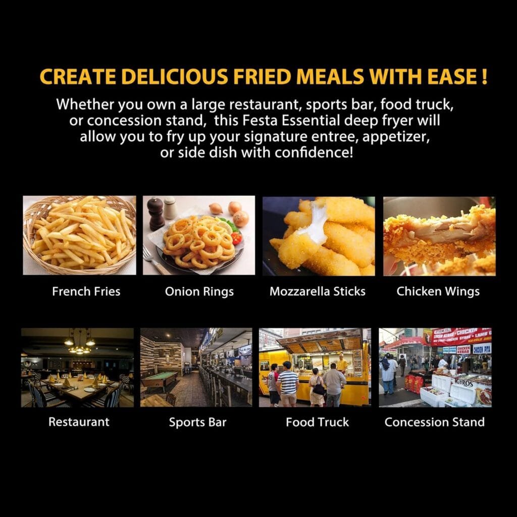 Festa Essential 14 Qt. Electric Countertop Commercial Deep Fryer with 6.8 Qt. Basket, for Restaurant and Home - 120V, 1700W, Stainless Steel Build