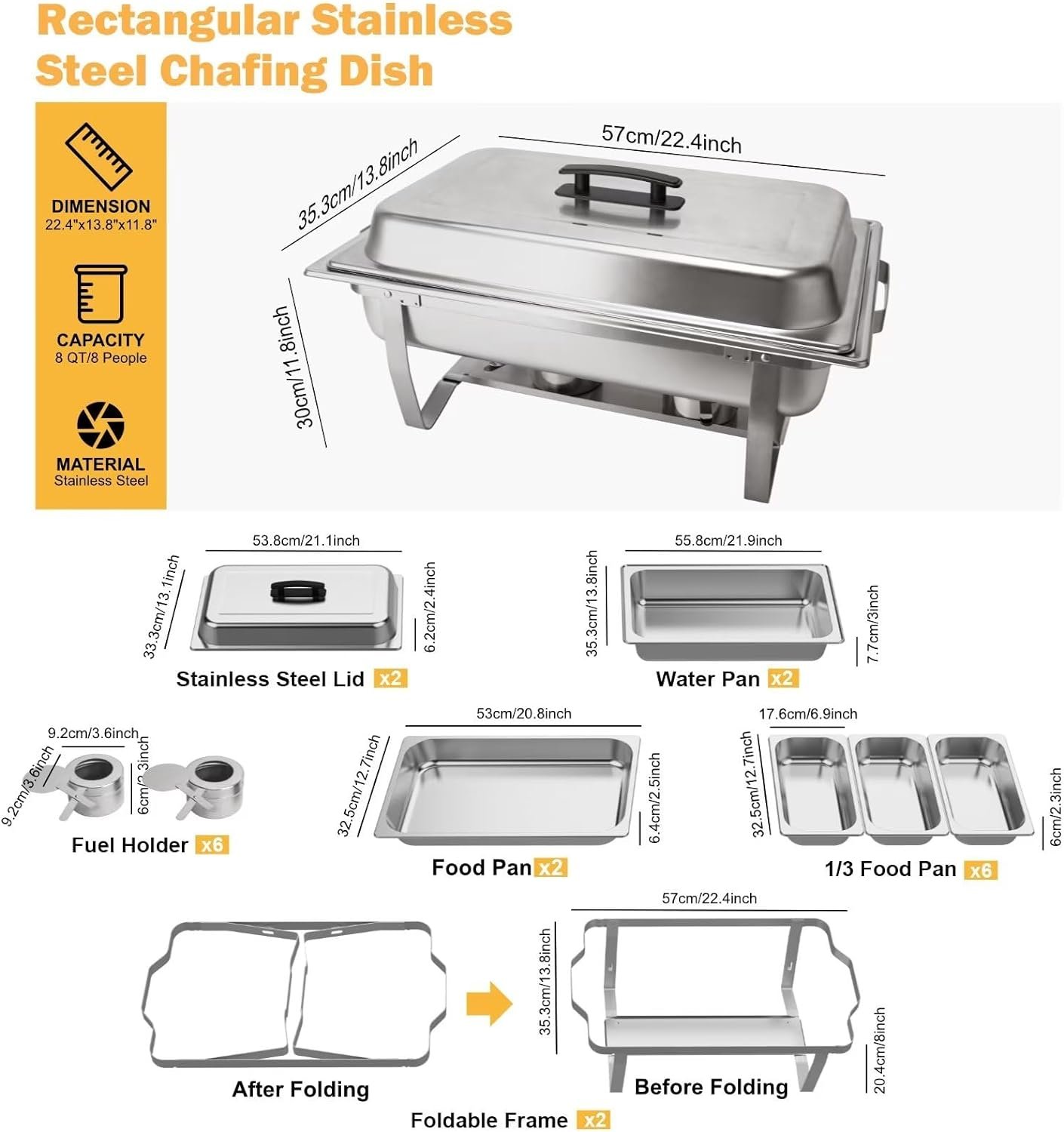Festa Essential 4 Pack 8QT Rectangular Chafing Dish Buffet Set Stainless Steel Catering Chafers Food Warmer with Full,Half,1/3 Food Pan,Fuel Holder,Foldable Frame for Weddings/Parties/Banquets Events Festa Essential 4 Pack 8QT Rectangular Chafing Dish Buffet Set Stainless Steel Catering Chafers Food Warmer with Full,Half,1/3 Food Pan,Fuel Holder,Foldable Frame for Weddings/Parties/Banquets Events