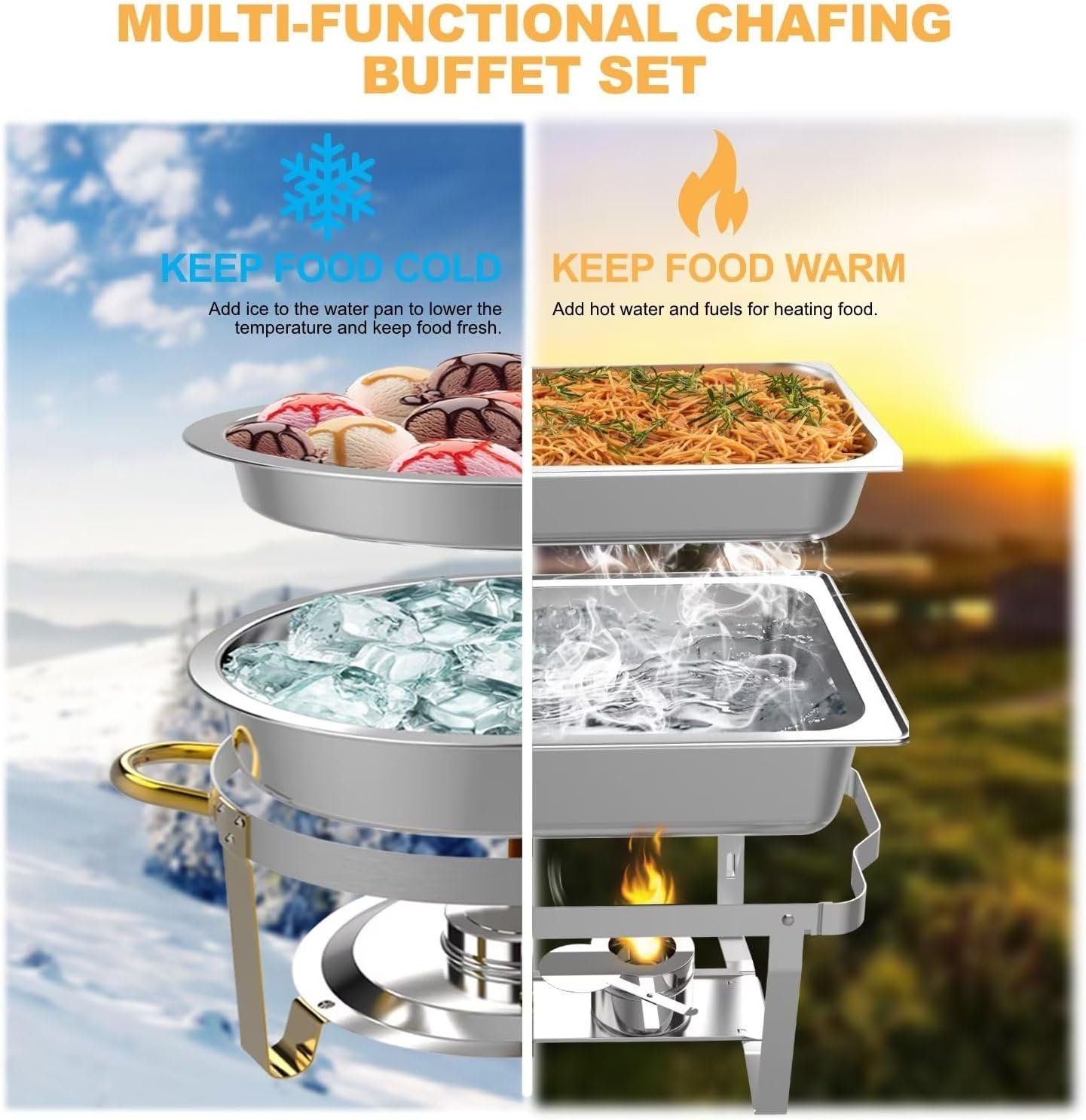 Festa Essential 4 Pack 8QT Rectangular Chafing Dish Buffet Set Stainless Steel Catering Chafers Food Warmer with Full,Half,1/3 Food Pan,Fuel Holder,Foldable Frame for Weddings/Parties/Banquets Events Festa Essential 4 Pack 8QT Rectangular Chafing Dish Buffet Set Stainless Steel Catering Chafers Food Warmer with Full,Half,1/3 Food Pan,Fuel Holder,Foldable Frame for Weddings/Parties/Banquets Events