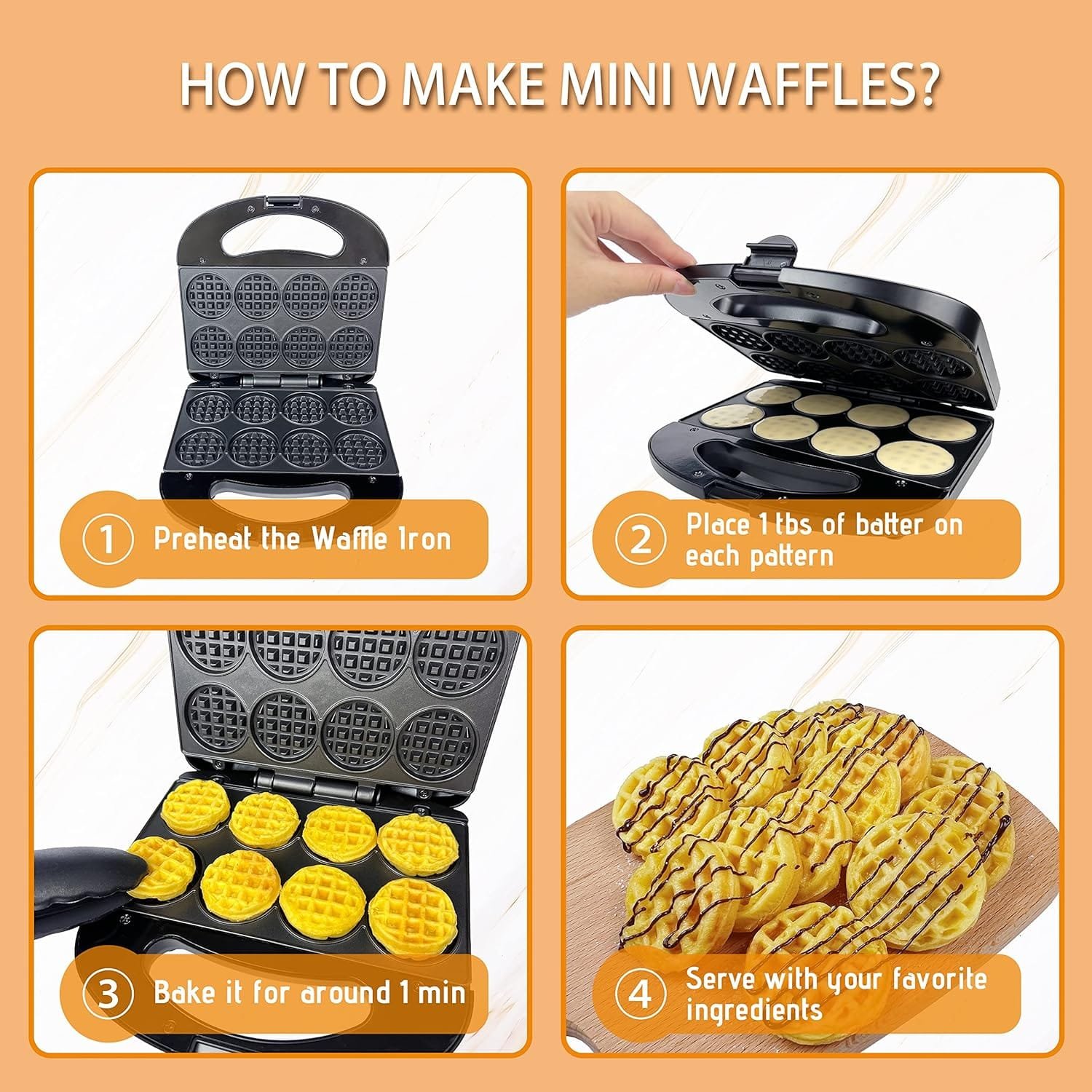 FineMade Mini Waffle Maker Machine, Small Waffle Bites Maker for Kids, Makes 8 x 2” Tiny Waffle Bites, Ideal for Breakfast, Snacks, Desserts and More FineMade Mini Waffle Maker Machine, Small Waffle Bites Maker for Kids, Makes 8 x 2” Tiny Waffle Bites, Ideal for Breakfast, Snacks, Desserts and More