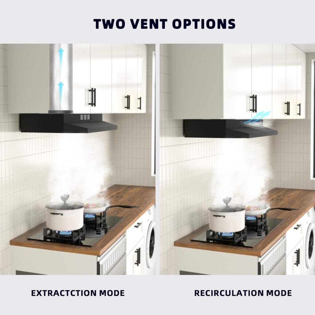 FIREGAS 30 inch Range Hood Under Cabinet, Ducted/Ductless Convertible Stainless Steel Kitchen Range Hood with Rocker Button Control, 2 Speed Exhaust Fan, 300 CFM Aluminum Filter Included