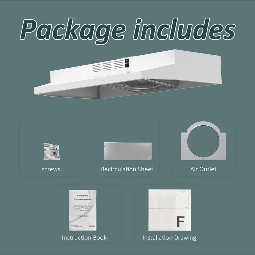 FIREGAS 30 inch Range Hood Under Cabinet, Ducted/Ductless Convertible Stainless Steel Kitchen Range Hood with Rocker Button Control, 2 Speed Exhaust Fan, 300 CFM Aluminum Filter Included