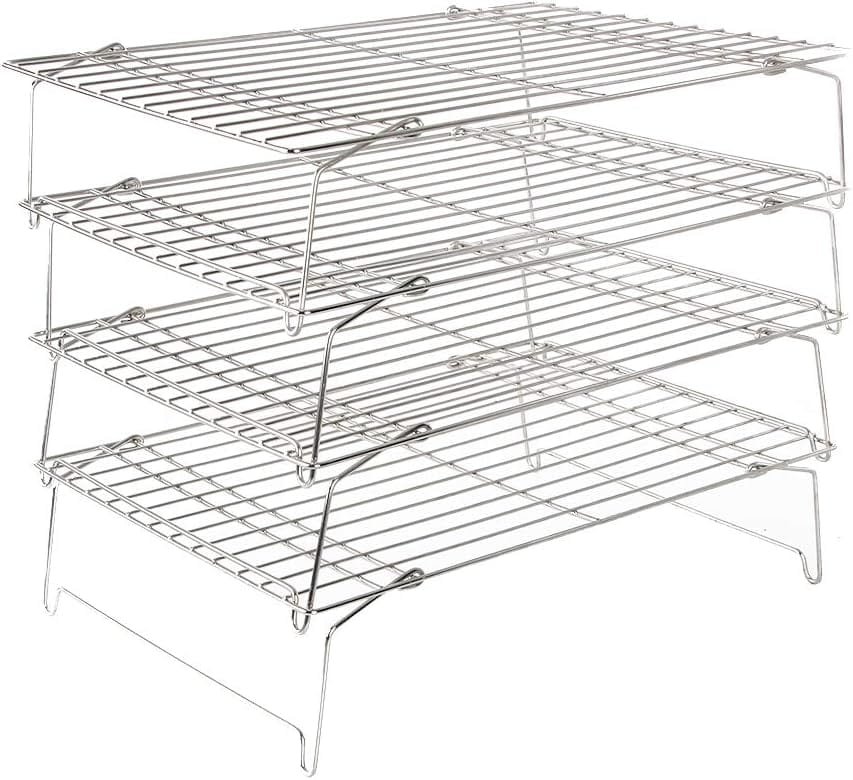Flagship Cooling Baking Rack Set of 4, 100% 304 Stainless Steel Wire Baking Rack, Stackable Cooling Cooling Roasting Cooking - 14.4x10.43