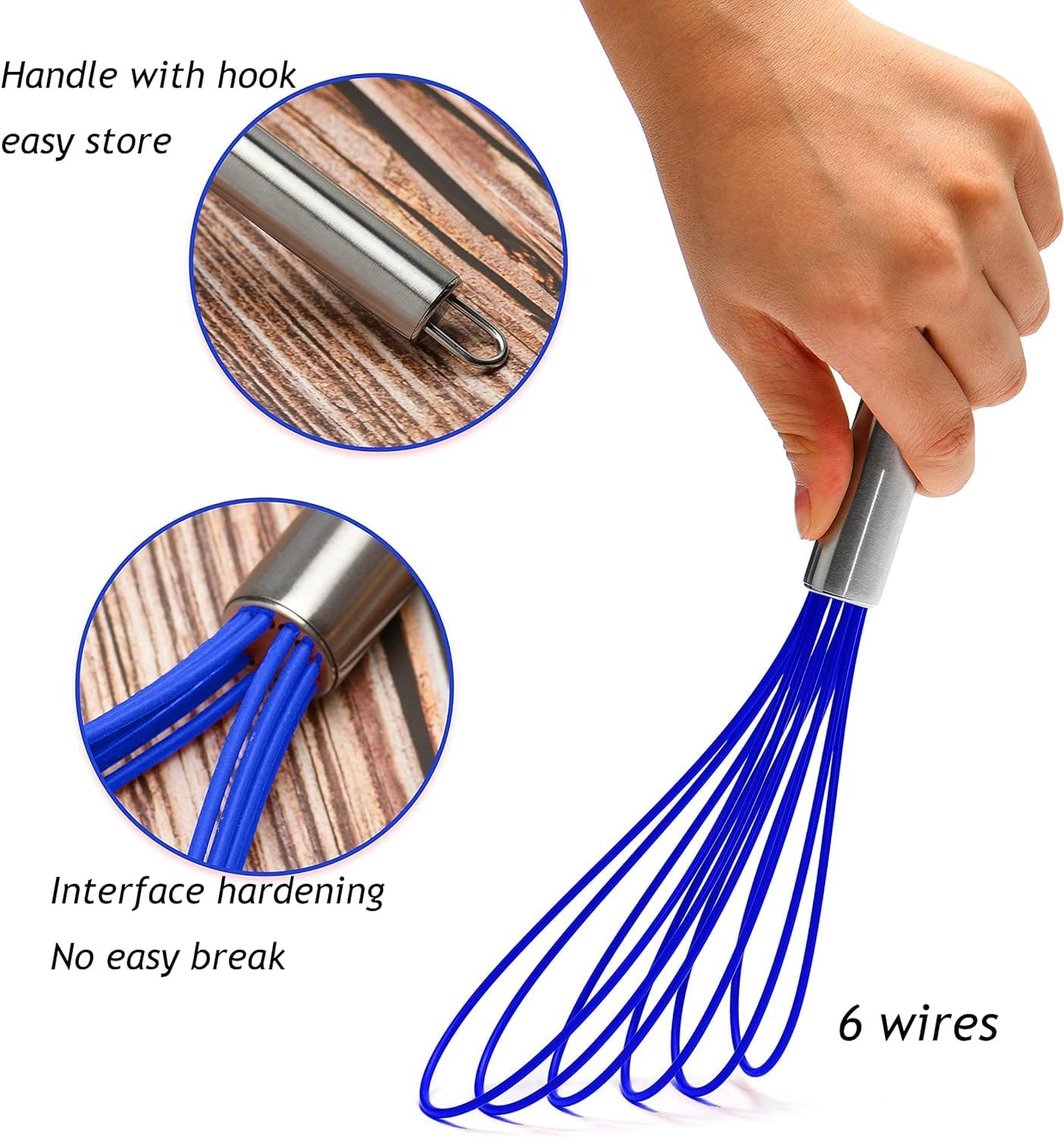 Flat Whisks Stainless Steel,3 Pack 10+11+12 Set Premium Sturdy-6 Silicone Heads Non Stick Wires Whisk for Blending Beating Stirring Kitchen Cooking Color Grey by Jell-Cell