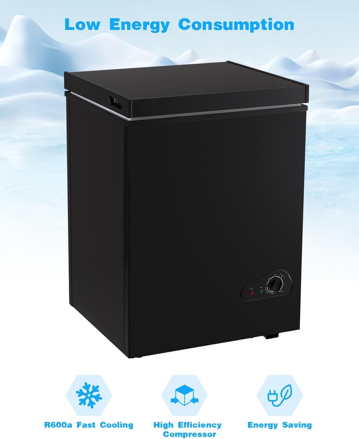 FLG-80Q 3.5 Cu.Ft Chest Removable Basket 7 Gears Adjustable Temperature Control(-18°F to-46°F), Deep Compact Freezer for Garage, Office, Basement, House, Kitchen, Shop, RVs-White