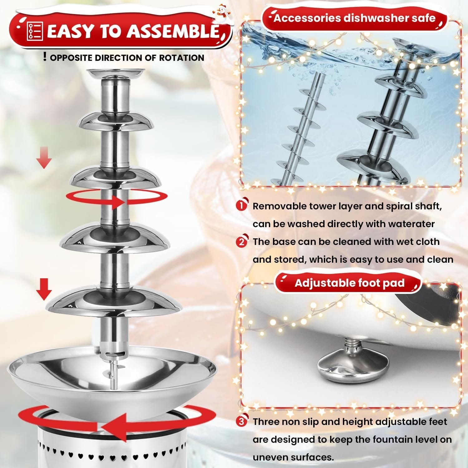 Flyseago Commercial Chocolate Fountain 5 Layers 18Lbs Large Chocolate Fondue Tower Stainless Steel Hot Chocolate Waterfall for Nacho Cheese Knob Control Flyseago Commercial Chocolate Fountain 5 Layers 18Lbs Large Chocolate Fondue Tower Stainless Steel Hot Chocolate Waterfall for Nacho Cheese Knob Control