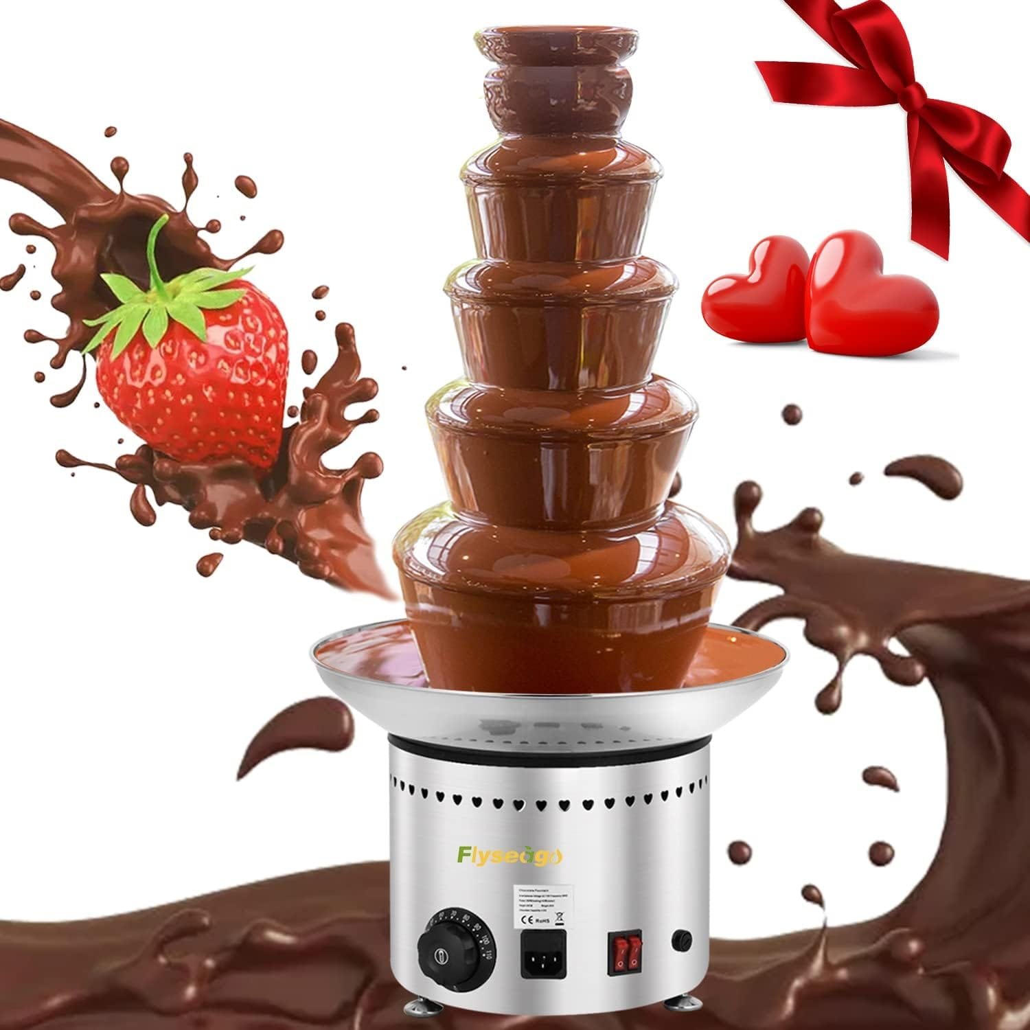 Flyseago Commercial Chocolate Fountain 5 Layers 18Lbs Large Chocolate Fondue Tower Stainless Steel Hot Chocolate Waterfall for Nacho Cheese Knob Control Flyseago Commercial Chocolate Fountain 5 Layers 18Lbs Large Chocolate Fondue Tower Stainless Steel Hot Chocolate Waterfall for Nacho Cheese Knob Control