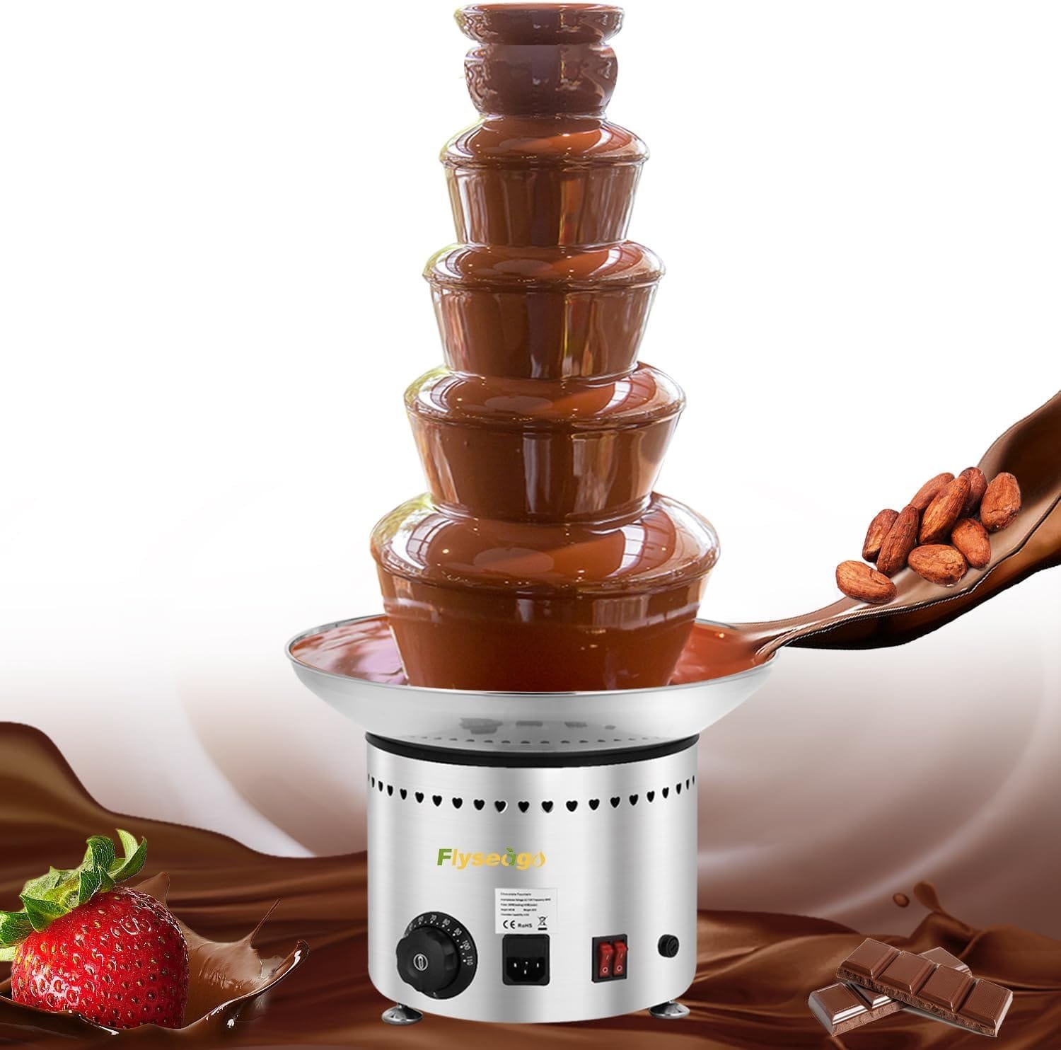 Flyseago Commercial Chocolate Fountain 5 Tiers 13.2 Lbs Nacho Cheese Fountain Stainless Steel Hot Fondue Fountain Machine for Bakery, Party, Gathering, Wedding, Rental, Knob Control Flyseago Commercial Chocolate Fountain 5 Tiers 13.2 Lbs Nacho Cheese Fountain Stainless Steel Hot Fondue Fountain Machine for Bakery, Party, Gathering, Wedding, Rental, Knob Control