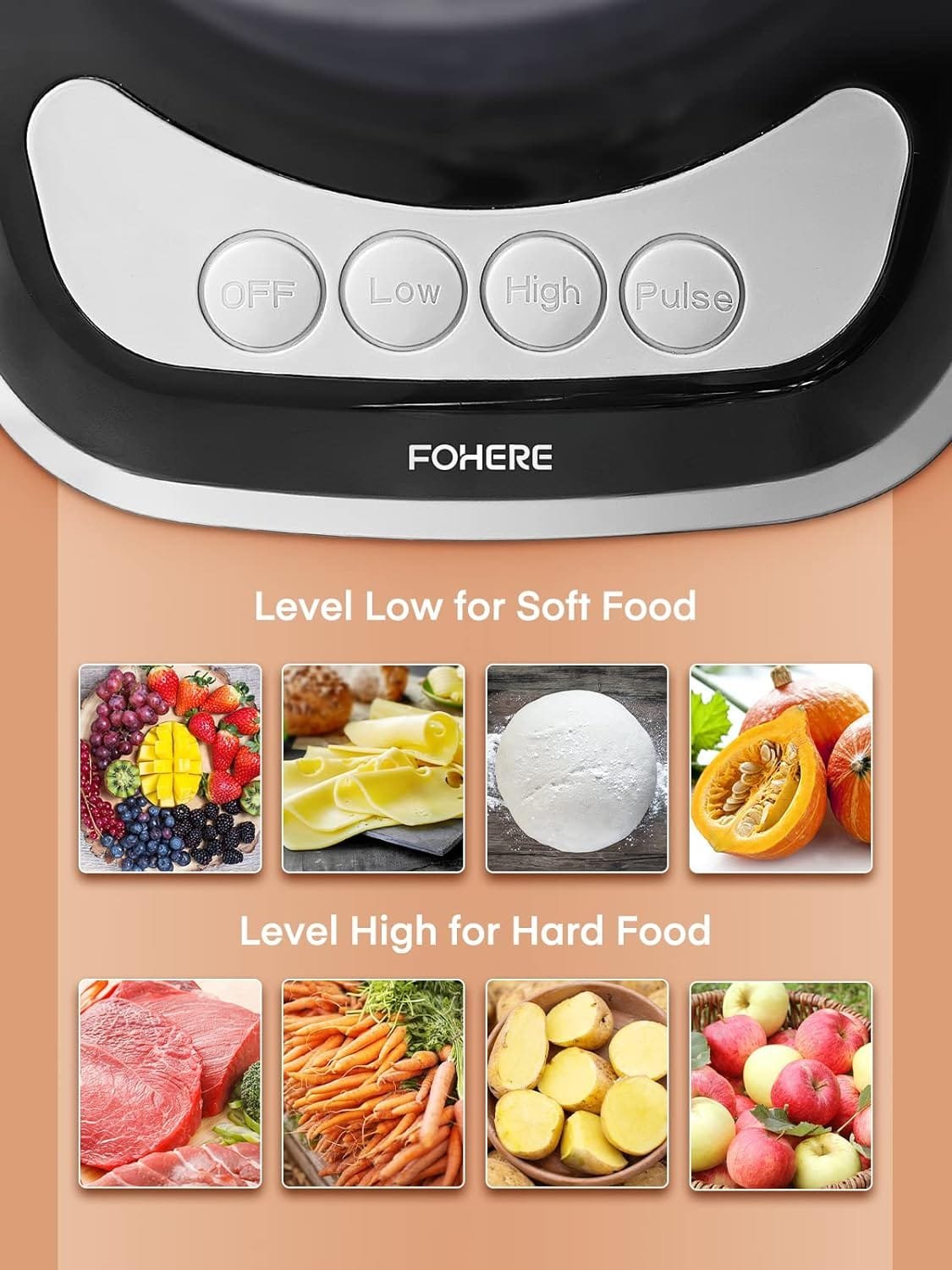 FOHERE Food Processor, 12 Cup, 2-in-1 Feed Chute Vegetable Chopper  Meat Grinder for Mincing, Dicing, Shredding, Puree  Kneading Dough, Stainless Steel