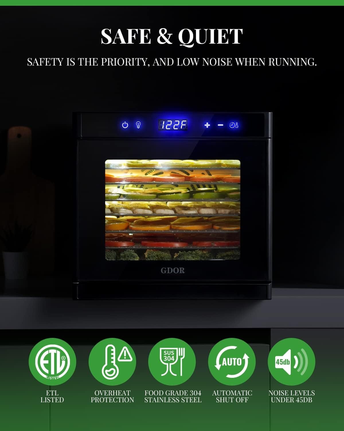 Food Dehydrator Includes Mesh Screen, Fruits Roll Sheet, Recipes, GDOR 5 Trays Dehydrator Machine with Temp Control  72H Timer  LED Display, for Jerky, Fruit, Veggie, Herb, Dog Treat, BPA-Free