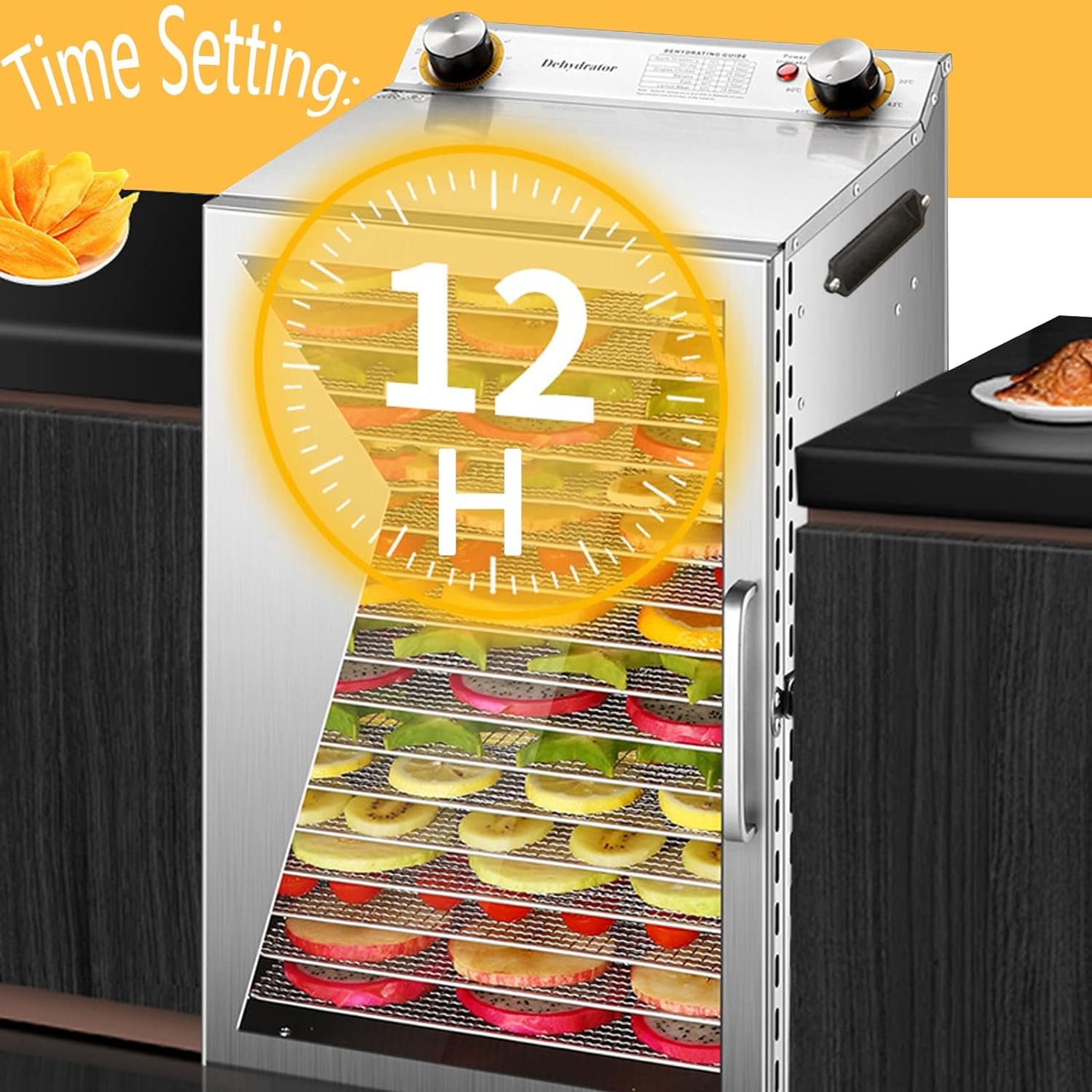 Food Dehydrator Machine 18 Stainless Steel Trays, Food Dryer for Beef Jerky, Meat, Vegetables and Fruit, with Time and Temperature Control, Silver Food Dehydrator Machine 18 Stainless Steel Trays, Food Dryer for Beef Jerky, Meat, Vegetables and Fruit, with Time and Temperature Control, Silver