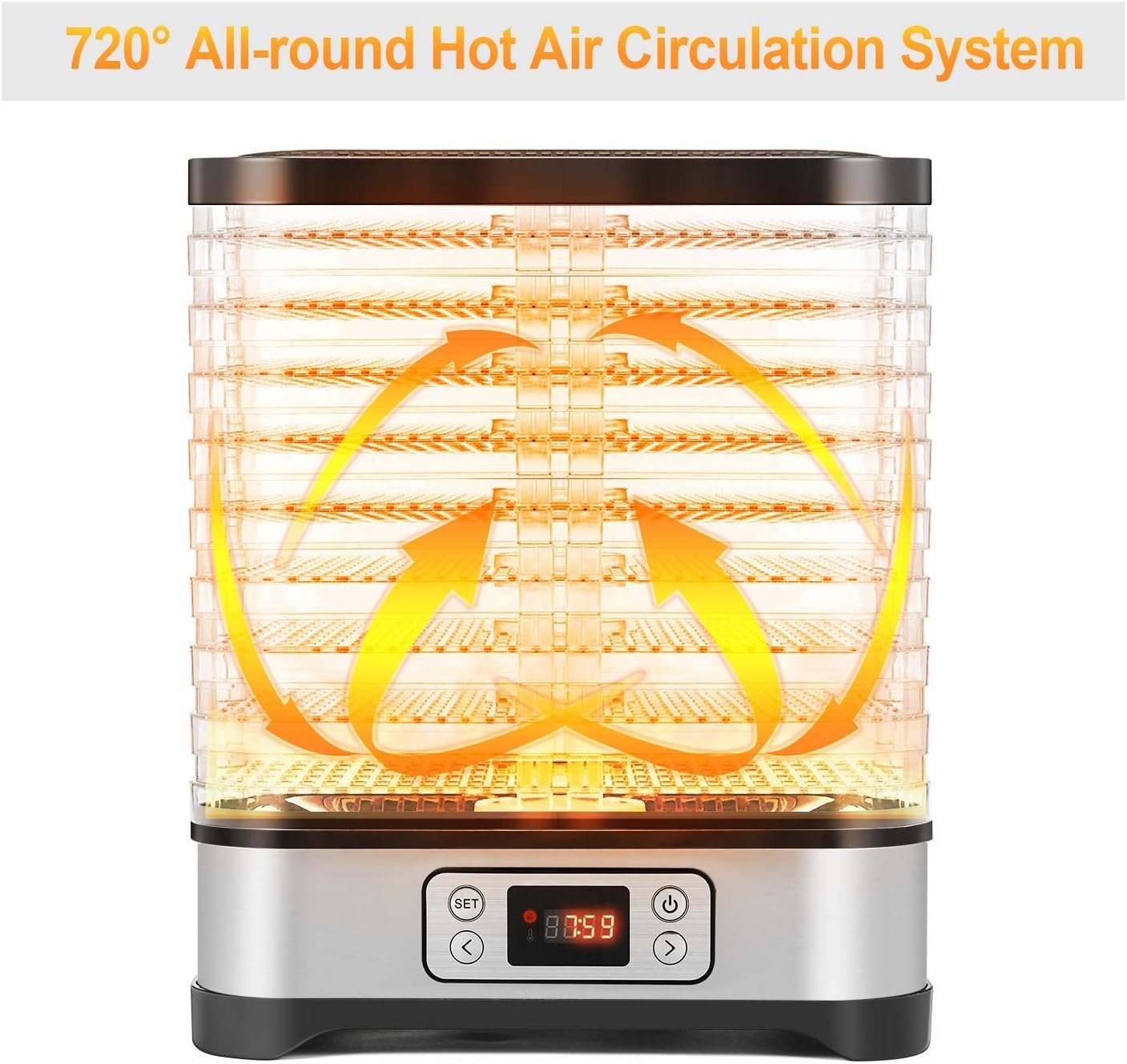 Food Dehydrator Machine, Fruit Dehydrators with 8-Trays, Digital Timer and Temperature Control(95ºF-158ºF) for Food, Jerky, Meat, Fruit, Herbs and Vegetable, 400 Watt, BPA Free Food Dehydrator Machine, Fruit Dehydrators with 8-Trays, Digital Timer and Temperature Control(95ºF-158ºF) for Food, Jerky, Meat, Fruit, Herbs and Vegetable, 400 Watt, BPA Free