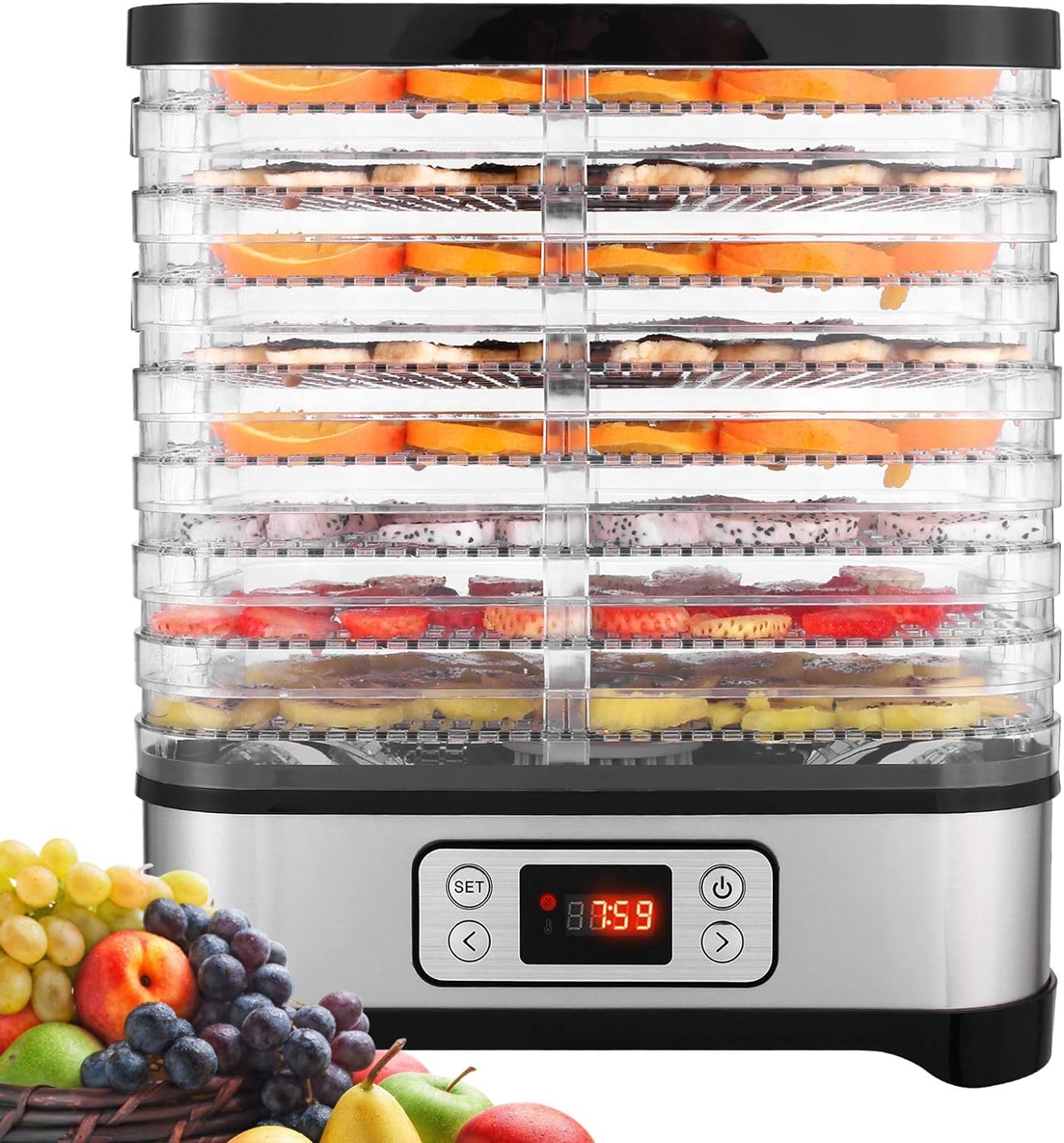 Food Dehydrator Machine, Fruit Dehydrators with 8-Trays, Digital Timer and Temperature Control(95ºF-158ºF) for Food, Jerky, Meat, Fruit, Herbs and Vegetable, 400 Watt, BPA Free Food Dehydrator Machine, Fruit Dehydrators with 8-Trays, Digital Timer and Temperature Control(95ºF-158ºF) for Food, Jerky, Meat, Fruit, Herbs and Vegetable, 400 Watt, BPA Free