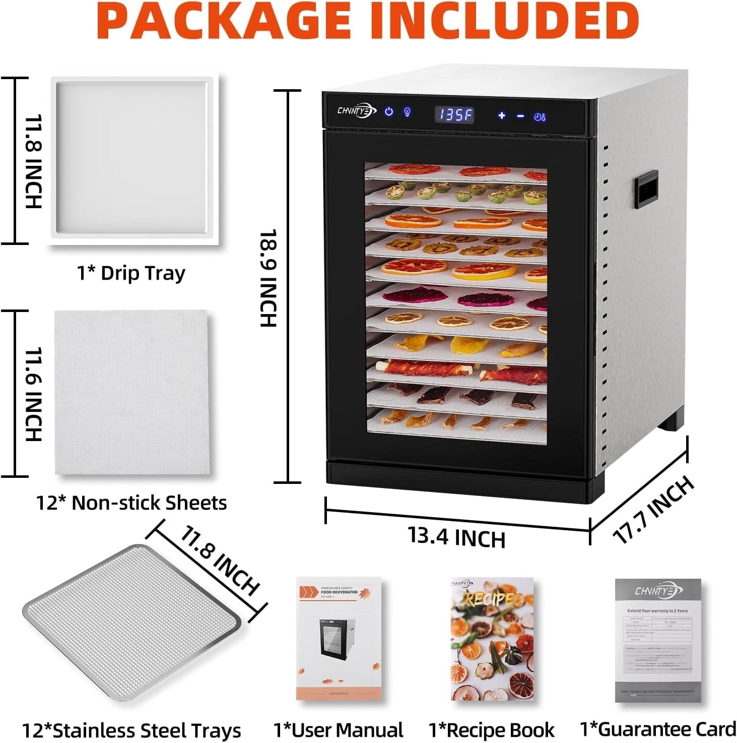 Food Dehydrator with 12 Stainless Steel Trays, Double Fans, Precise Temperature Control, and Fast Drying Speed with Adjustable Timer and Temperature Control - 1200W Dryer Machine Food Dehydrator with 12 Stainless Steel Trays, Double Fans, Precise Temperature Control, and Fast Drying Speed with Adjustable Timer and Temperature Control - 1200W Dryer Machine