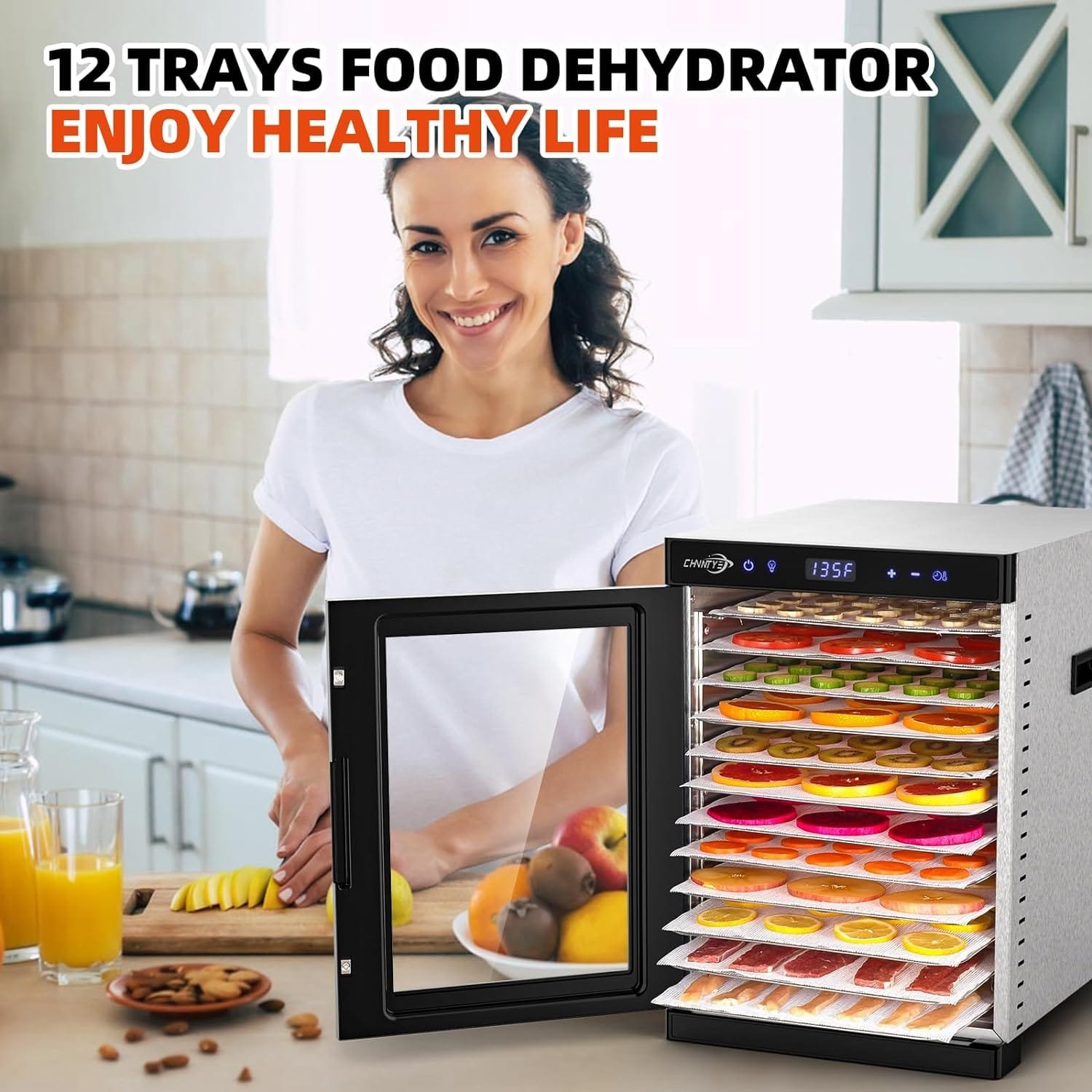 Food Dehydrator with 12 Stainless Steel Trays, Double Fans, Precise Temperature Control, and Fast Drying Speed with Adjustable Timer and Temperature Control - 1200W Dryer Machine Food Dehydrator with 12 Stainless Steel Trays, Double Fans, Precise Temperature Control, and Fast Drying Speed with Adjustable Timer and Temperature Control - 1200W Dryer Machine