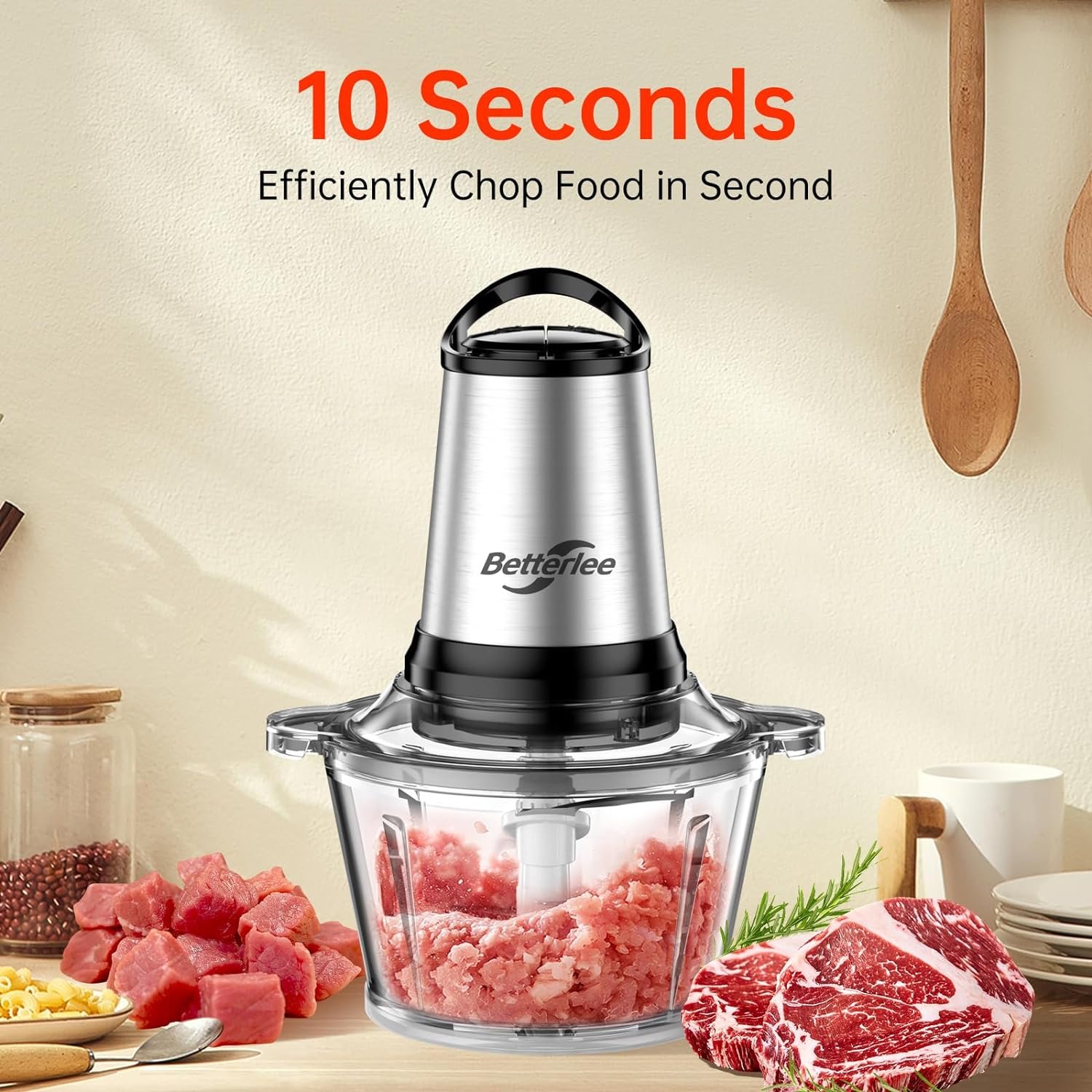 Food Processor, Meat Grinder  Veggie Chopper with 2 Bowls (8 Cup+8 Cup) - Includes 1 Set of Bi-Level Blades, 500W Powerful Electric Food Chopper for Baby Food Meats Vegetable and Nuts