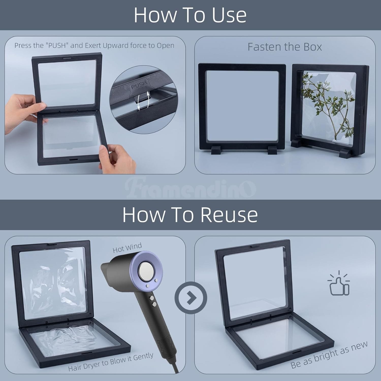 Framendino, 4 Pack Black 3D Floating Frame Display Case Challenge Coin Display 7 x 7 x 0.8 Floating Display Holder Stands Jewelry Storage Box for Jewelry AA Medallion Shells Gems