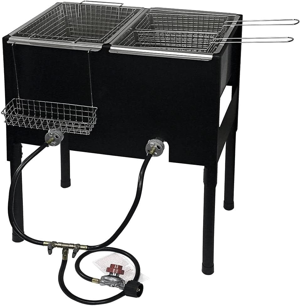 Free Standing Triple Deep Fryer-3 Basket Stainless Steel Propane Cooker-Fry Fish/Chicken-Taco Cart Free Standing Triple Deep Fryer-3 Basket Stainless Steel Propane Cooker-Fry Fish/Chicken-Taco Cart