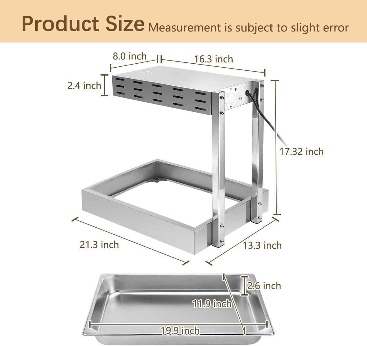 French Fry Warmer, Commercial Heat Light Food Warmer Thermostable Food Heating Lamp for Chips, Stainless Steel Free-Standing Infrared Heating Dump Station