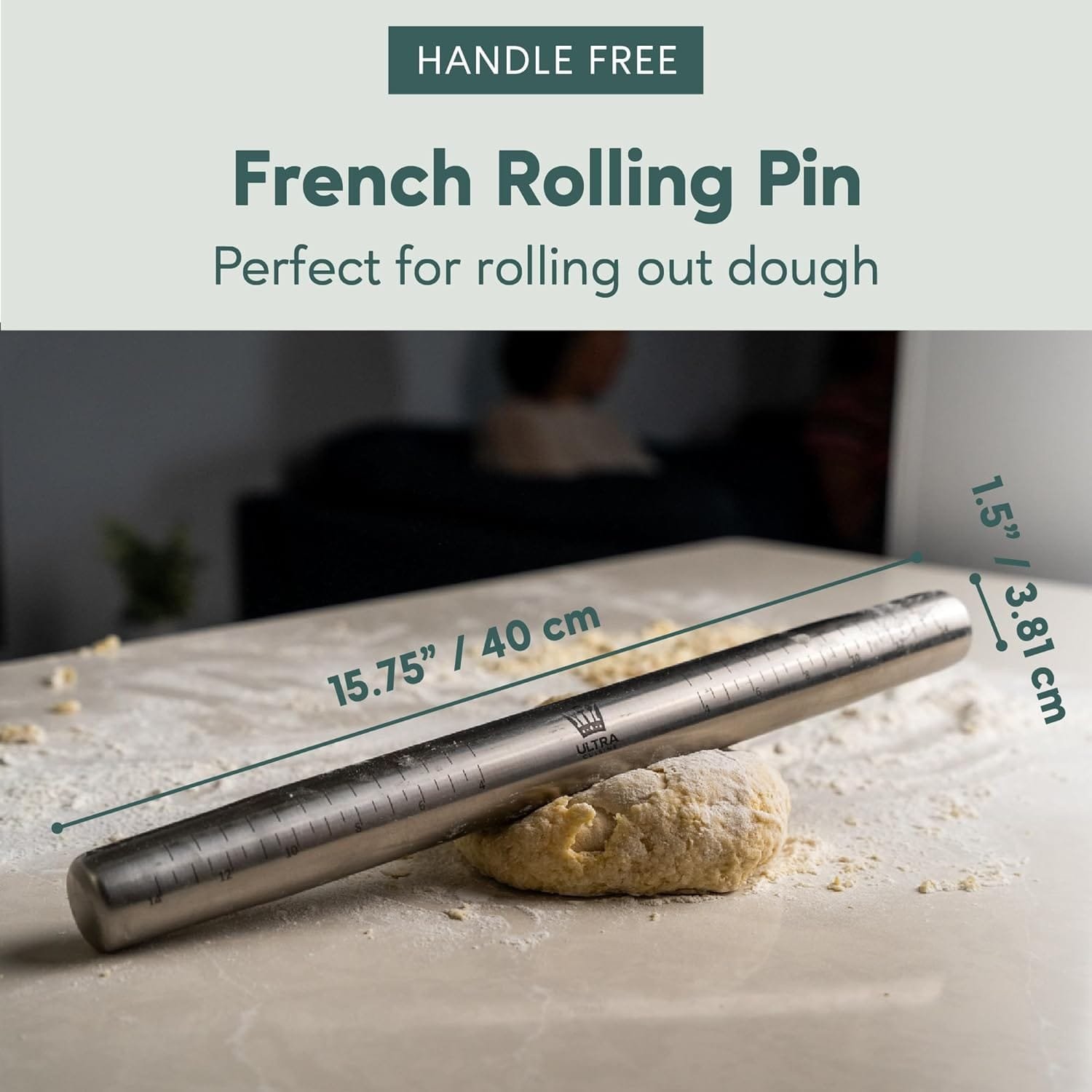 french-rolling-pin-for-baking-by-ultra-cuisine-tapered-stainless-steel-design-professional-or-home-use-with-pizza-cookie - Cooking Appliance World