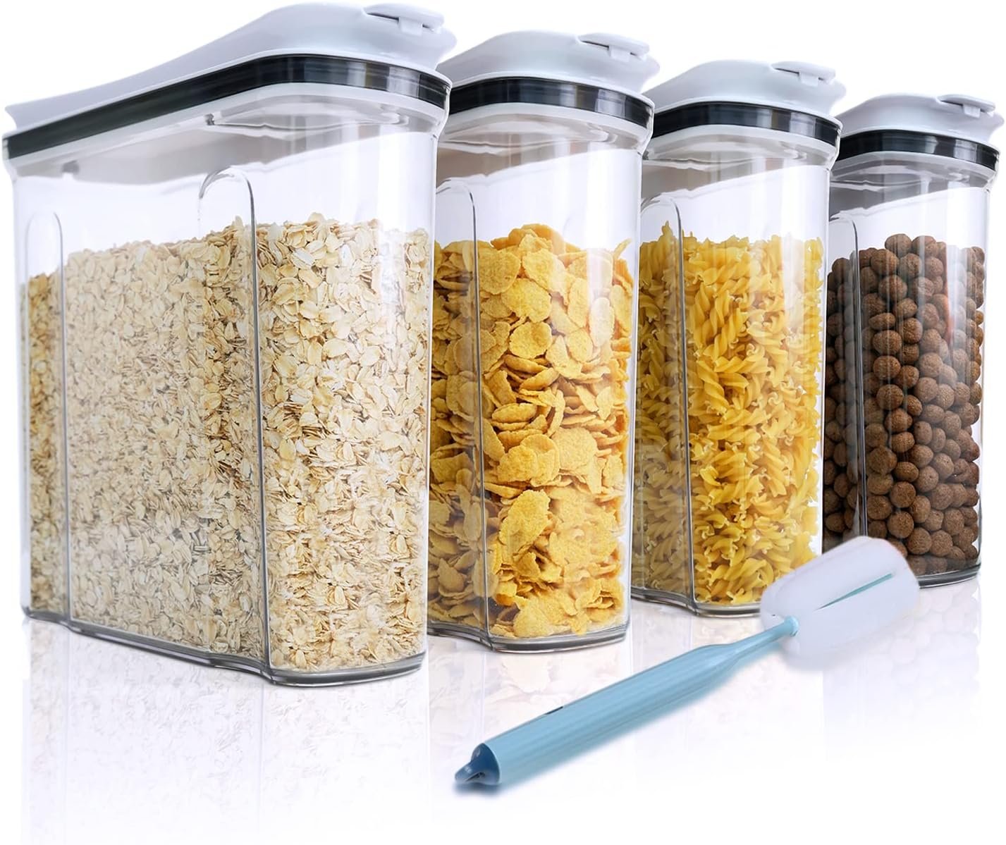 FreshKeeper Cereal Containers Storage Set, Airtight Food Storage Container with Lid 4L/135.2oz,4PCS BPA-FREE Plastic Pantry Organization Canisters for Rice Cereal Flour Sugar Dry Food in Kitchen