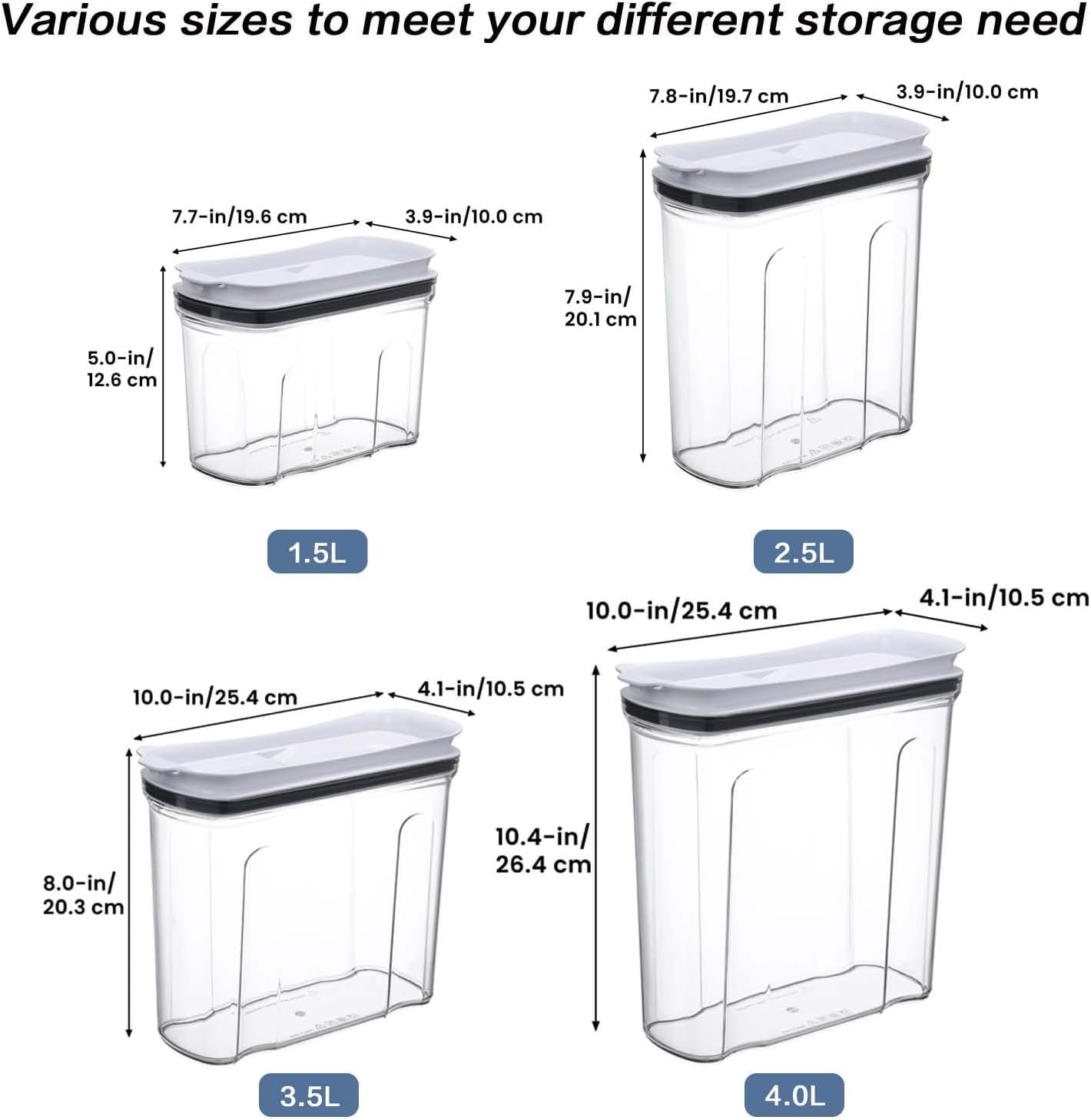 FreshKeeper Cereal Containers Storage Set, Airtight Food Storage Container with Lid 4L/135.2oz,4PCS BPA-FREE Plastic Pantry Organization Canisters for Rice Cereal Flour Sugar Dry Food in Kitchen