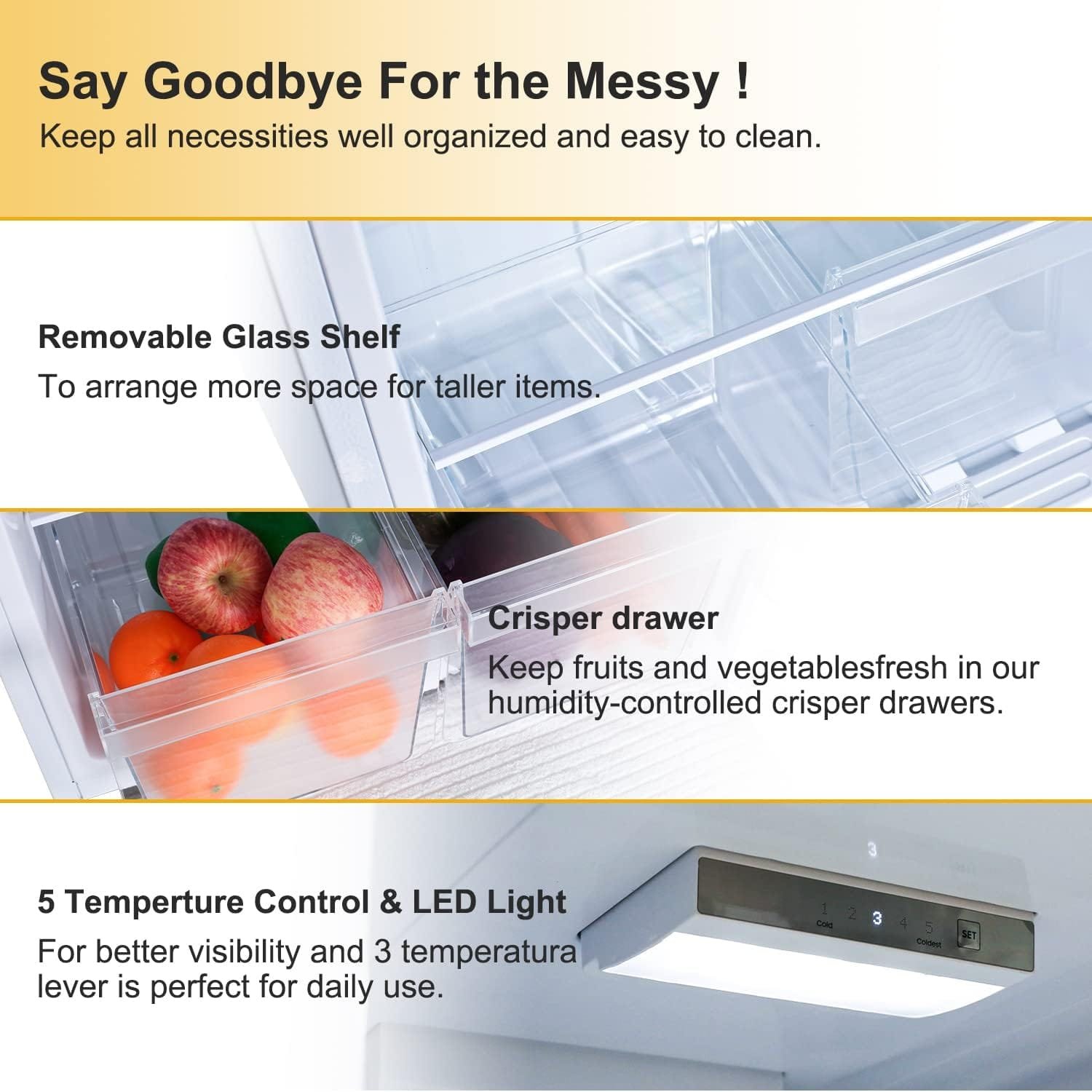 Frestec 7.4 CU Refrigerator with Freezer, Apartment Size Refrigerator Top Freezer, 2 Door Fridge with Adjustable Thermostat Control, Freestanding, Door Swing, White (FR 742 WH)