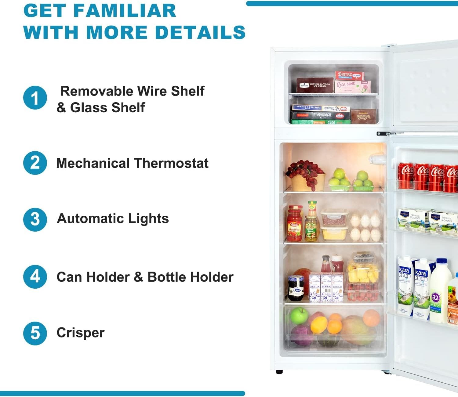 Frestec 7.4 CU Refrigerator with Freezer, Apartment Size Refrigerator Top Freezer, 2 Door Fridge with Adjustable Thermostat Control, Freestanding, Door Swing, White (FR 742 WH)