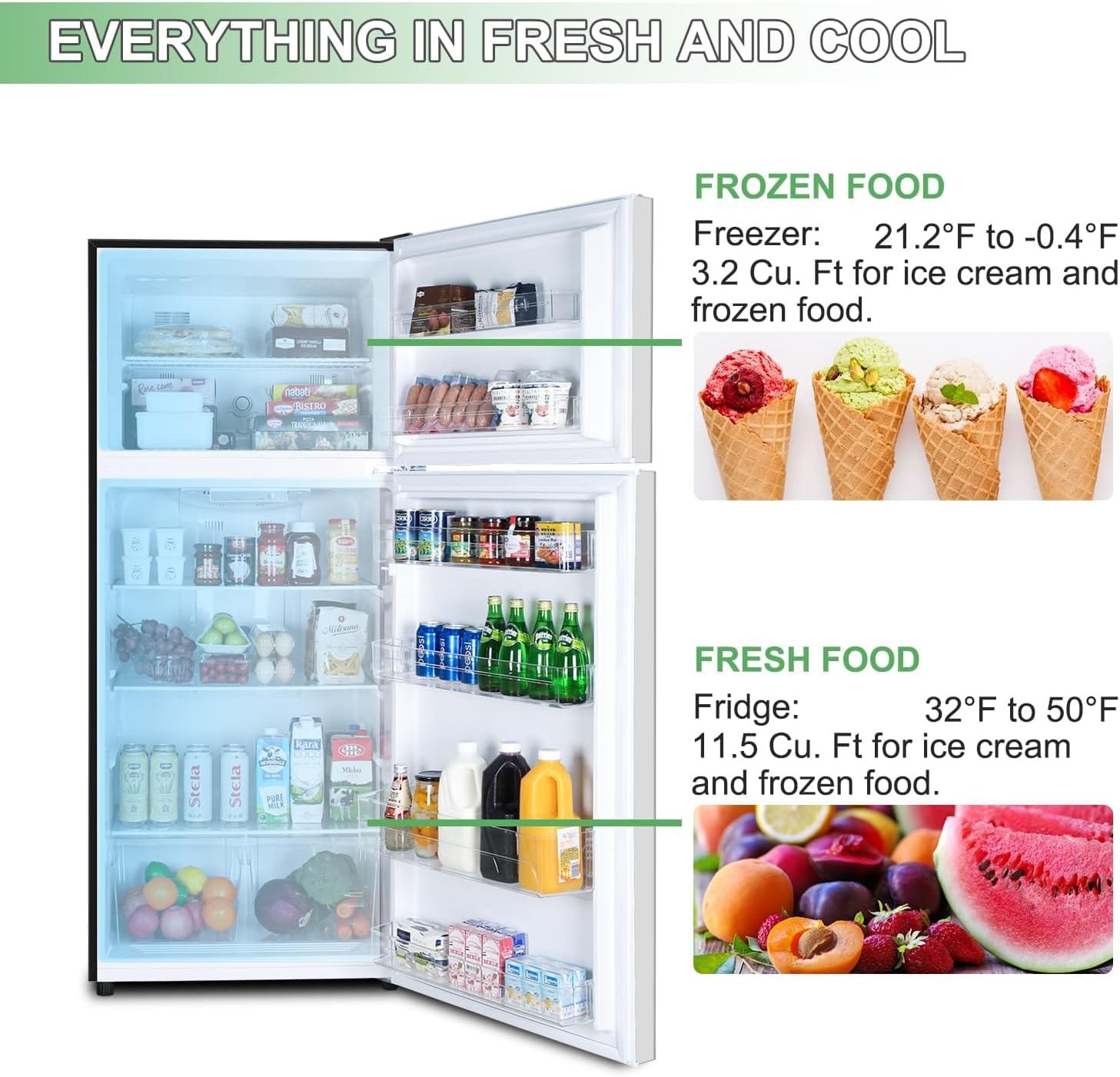 Frestec 7.4 CU Refrigerator with Freezer, Apartment Size Refrigerator Top Freezer, 2 Door Fridge with Adjustable Thermostat Control, Freestanding, Door Swing, White (FR 742 WH)