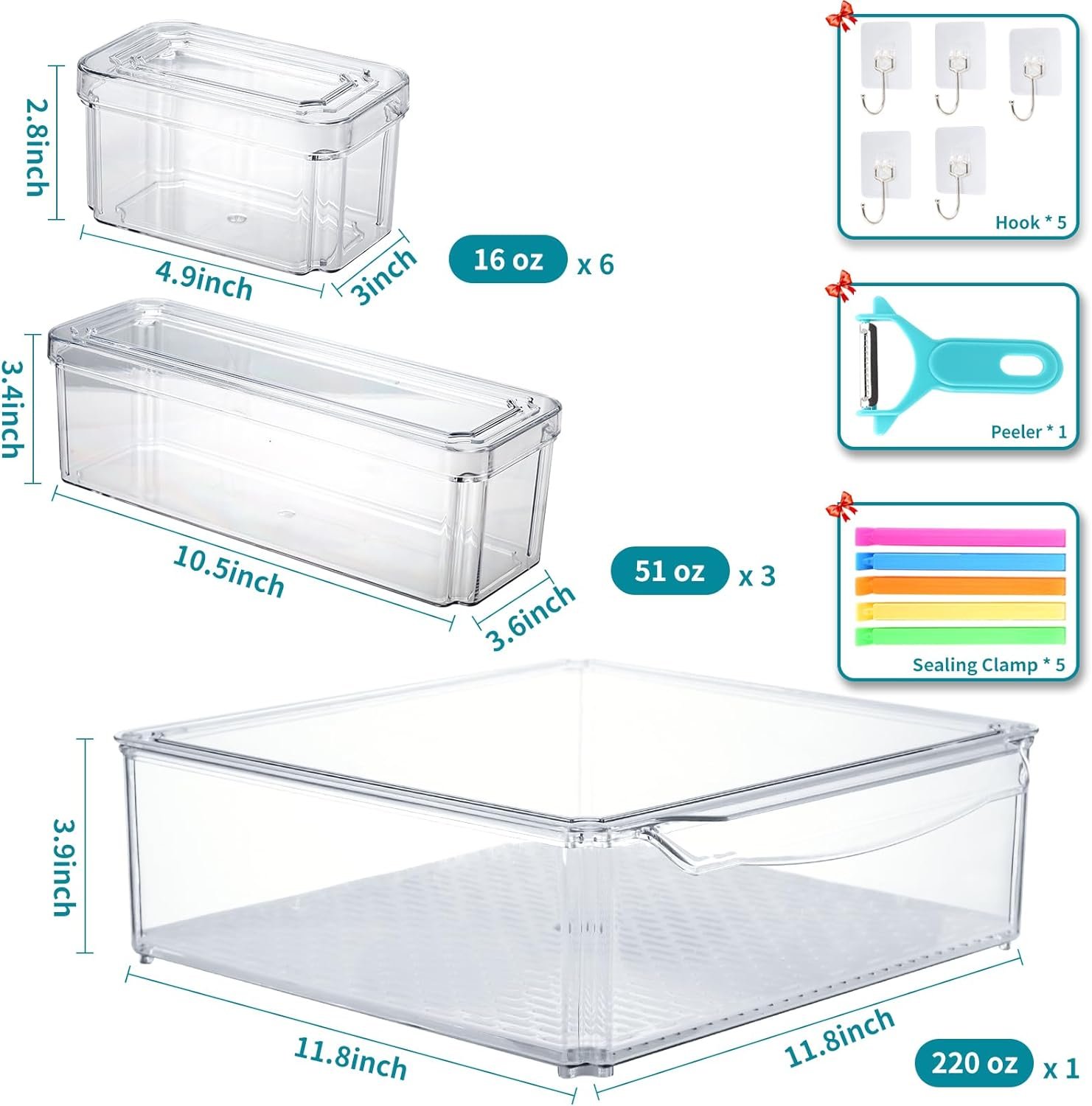 Fridge Organizers and Storage Set - 10 Pack Refrigerator Organizer Bins with Lids, BPA-free Stackable Fruit Container for Refrigerator, Clear Fridge Organization for Food, Vegetable