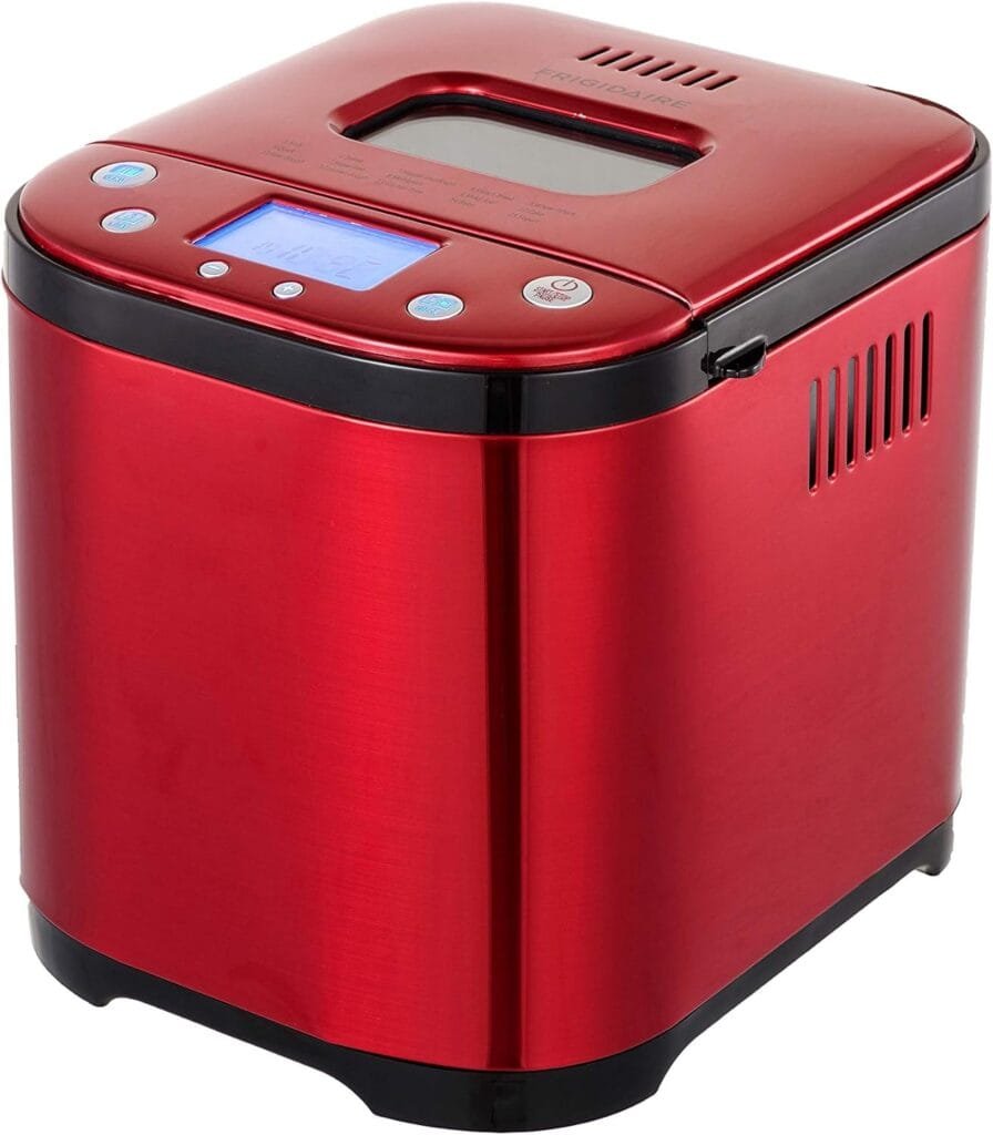 FRIGIDAIRE Bread Maker Machine with Nonstick Bowl, Bread Hook, Measuring Cup  Spoon. 15-in-1, Gluten-Free Bread, Cake Yogurt, 3 Crust Colour options and more. 3 Loaf Sizes. 2LB XL- Stainless Steel