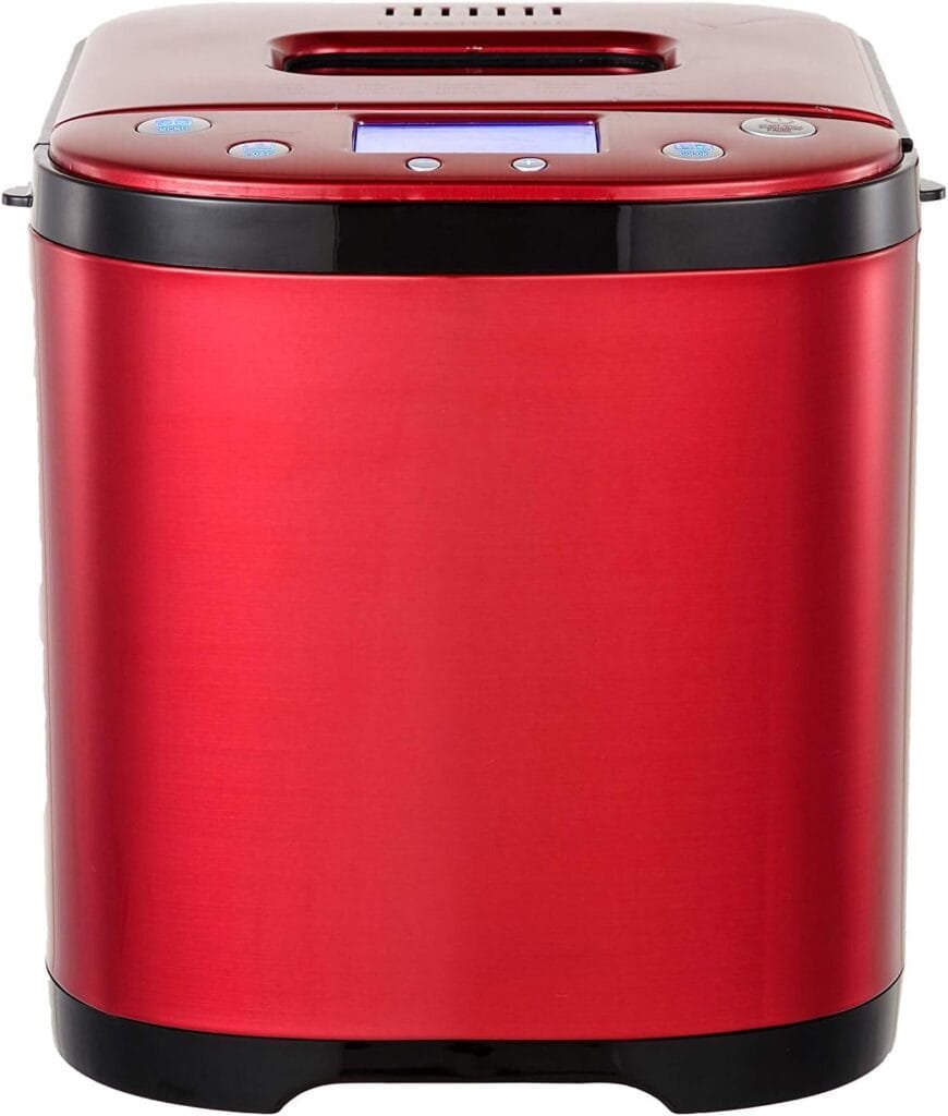 FRIGIDAIRE Bread Maker Machine with Nonstick Bowl, Bread Hook, Measuring Cup  Spoon. 15-in-1, Gluten-Free Bread, Cake Yogurt, 3 Crust Colour options and more. 3 Loaf Sizes. 2LB XL- Stainless Steel