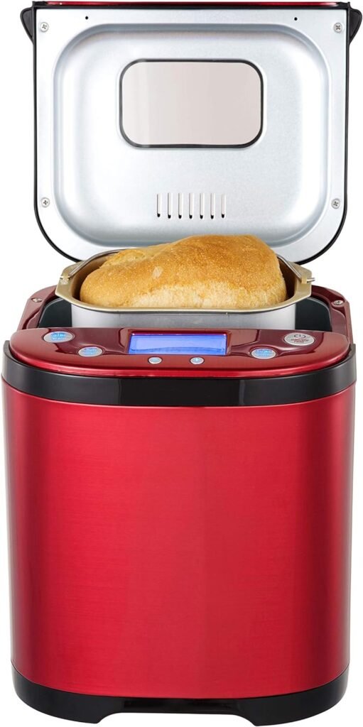 FRIGIDAIRE Bread Maker Machine with Nonstick Bowl, Bread Hook, Measuring Cup  Spoon. 15-in-1, Gluten-Free Bread, Cake Yogurt, 3 Crust Colour options and more. 3 Loaf Sizes. 2LB XL-RED