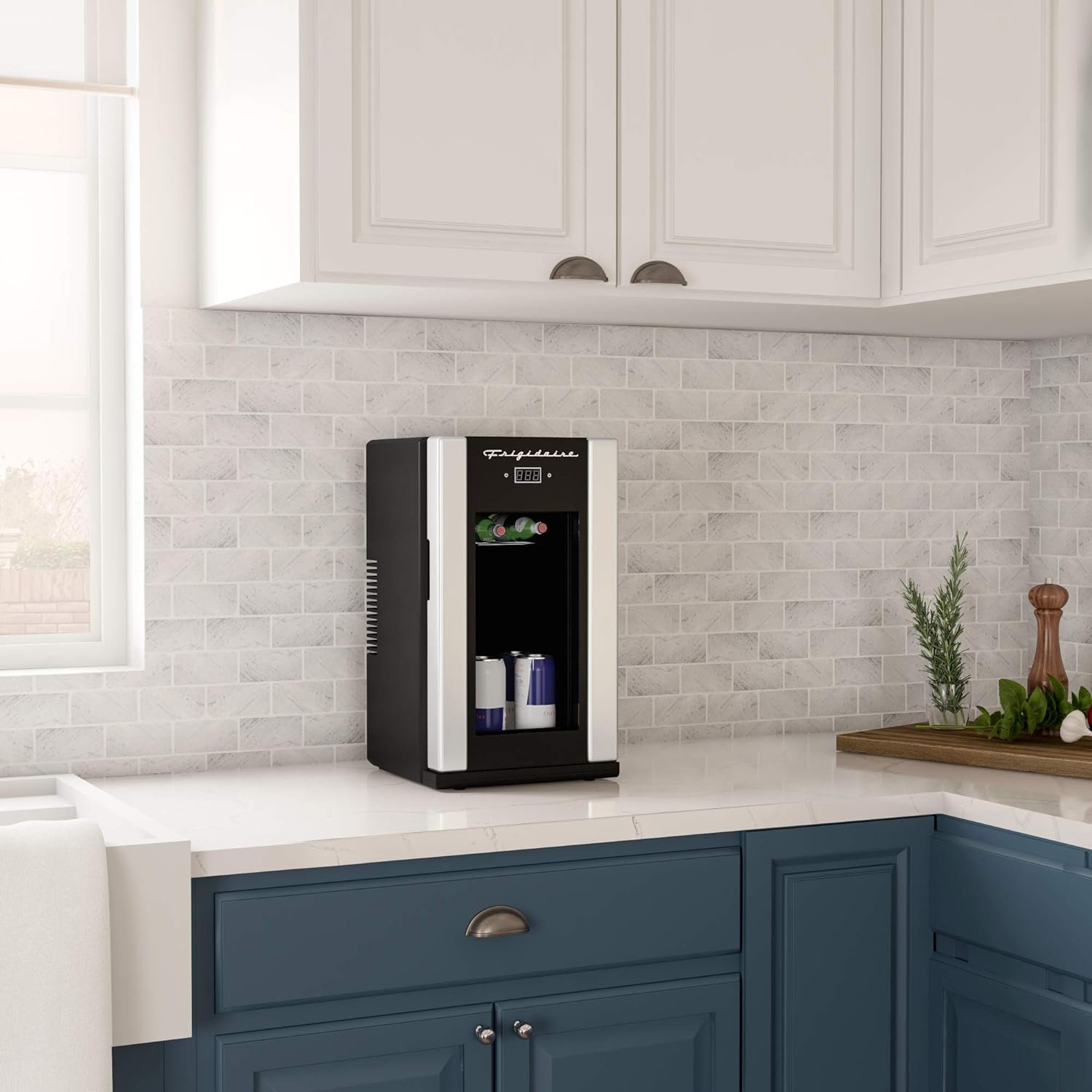 FRIGIDAIRE EFMIS567_AMZ 18 Can OR 4 Wine Bottle Retro Beverage Fridge, Temperature Control, Thermoelectric, FreonFree, Stainless