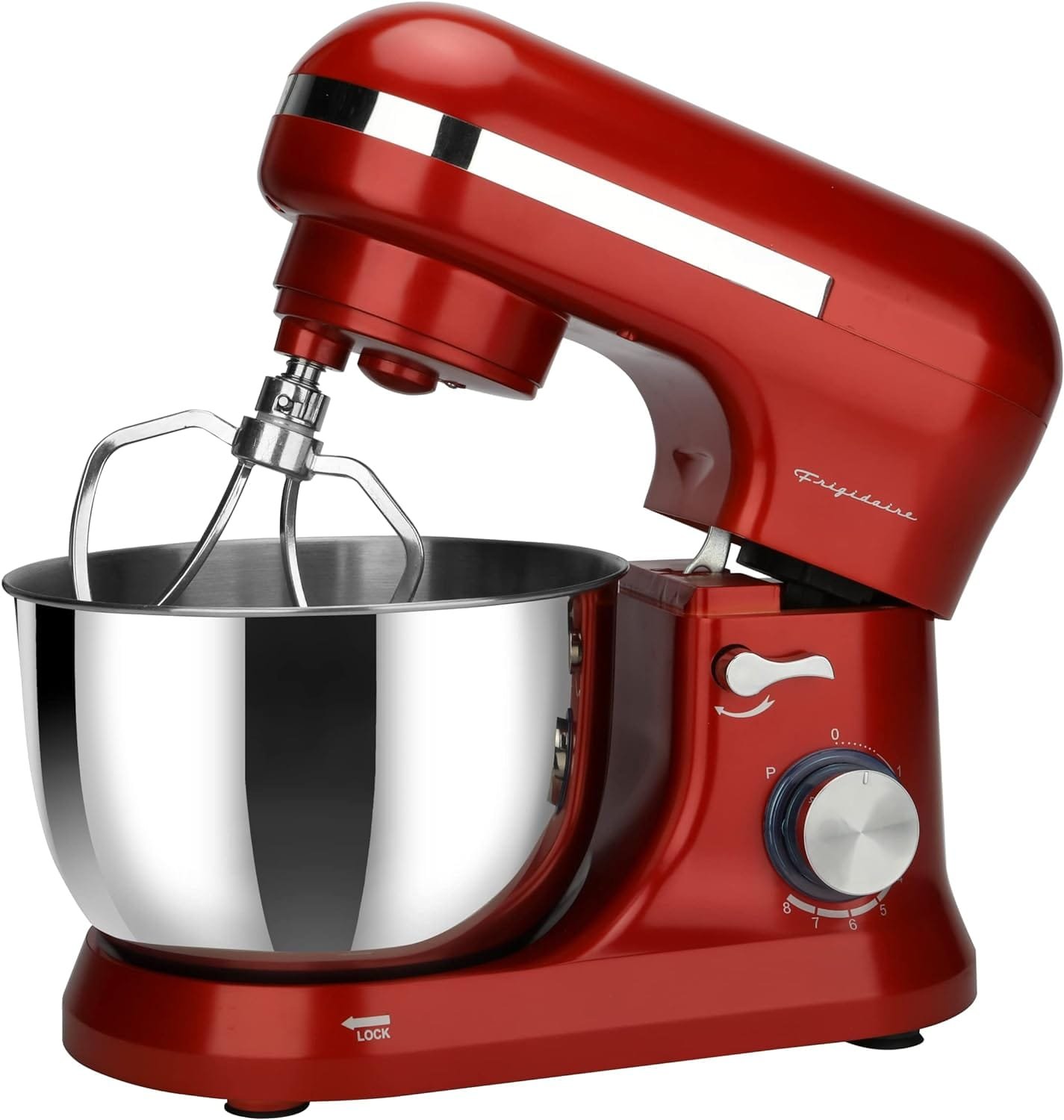 FRIGIDAIRE ESTM020-RED Retro Electric Stand Mixer, 4.75 Quart / 4.5L, 8 Speeds with Whisk, Dough Hook, Flat Beater Attachments, Splash Guard (RED) FRIGIDAIRE ESTM020-RED Retro Electric Stand Mixer, 4.75 Quart / 4.5L, 8 Speeds with Whisk, Dough Hook, Flat Beater Attachments, Splash Guard (RED)