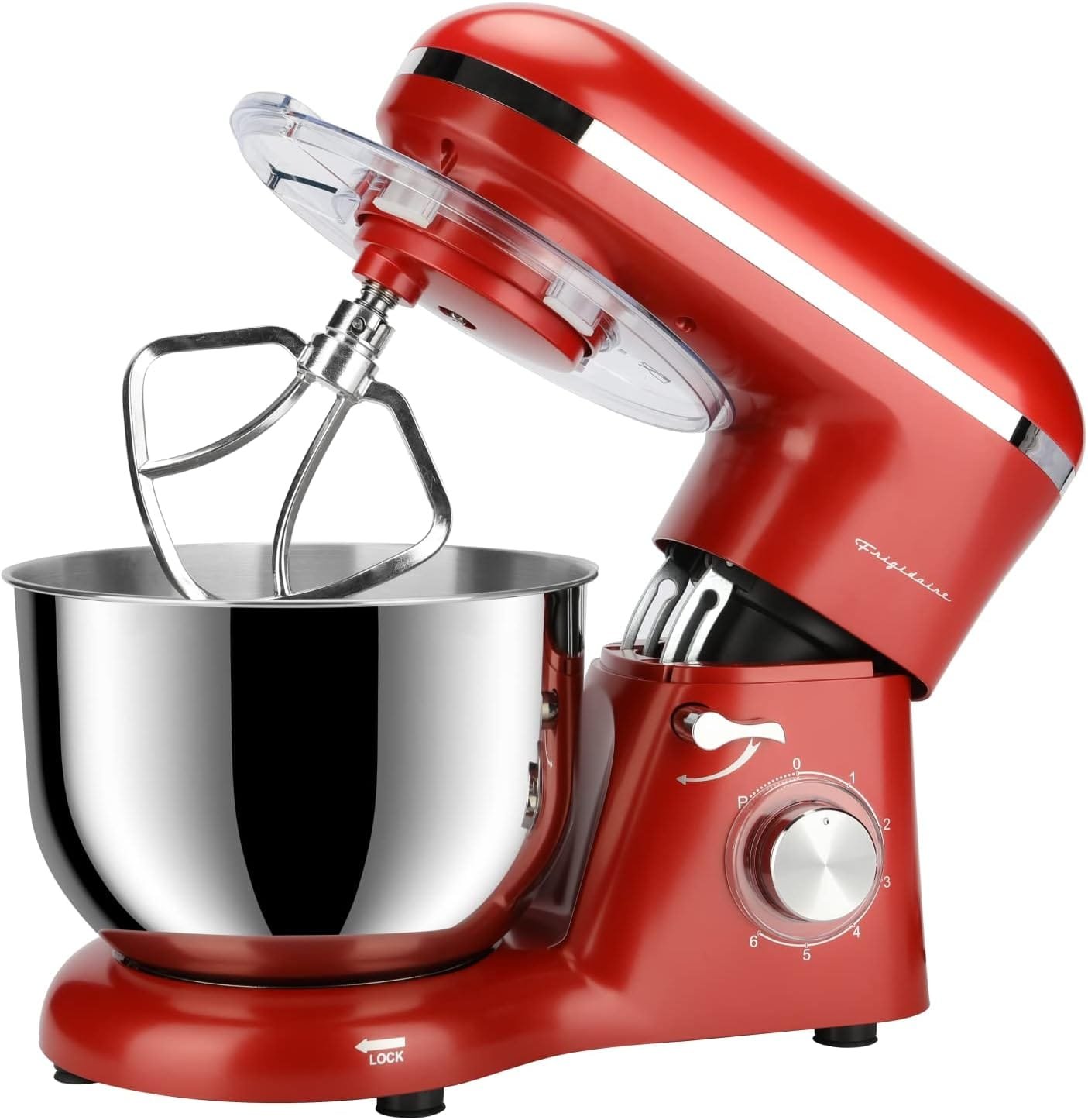 FRIGIDAIRE ESTM028-SILVER Retro Stand Mixer 6.2 Qt / 6L, 8 Speeds with Whisk, Dough Hook, Flat Beater Attachments, Splash Guard (Silver), Quart