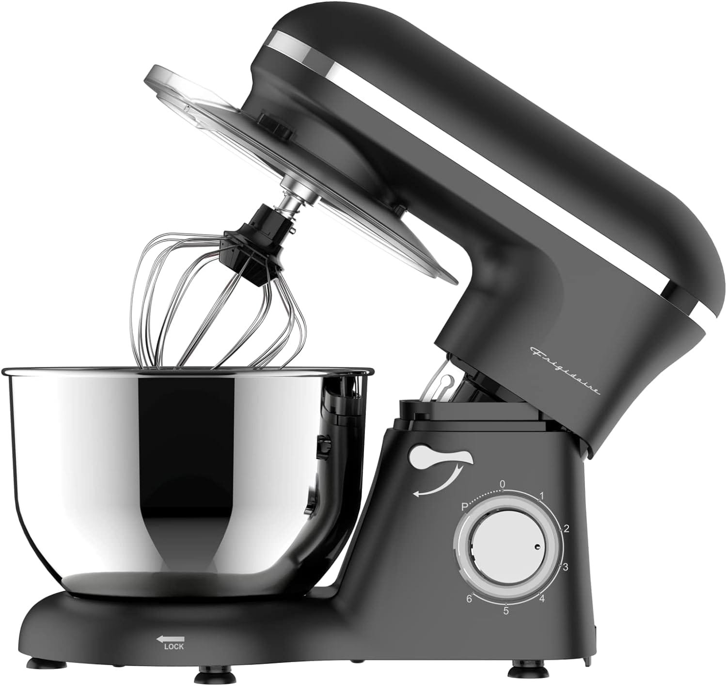 FRIGIDAIRE ESTM028-SILVER Retro Stand Mixer 6.2 Qt / 6L, 8 Speeds with Whisk, Dough Hook, Flat Beater Attachments, Splash Guard (Silver), Quart