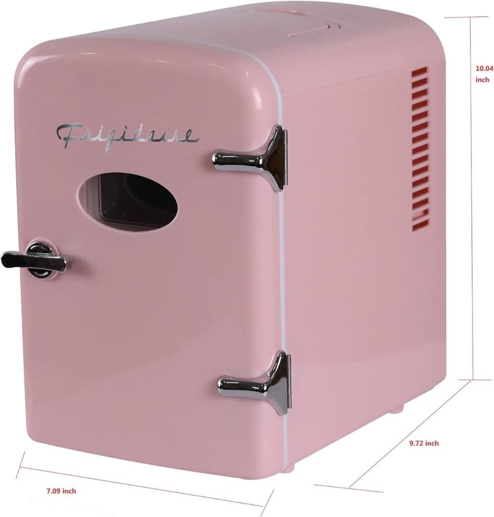 Frigidaire Pink EFMIS129- AMZ EFMIS129 Mini Portable Fridge, 4 litres Capacity Chills Six 12oz Cans, 100% Freon-Free  Eco Friendly, Beverage Cooler