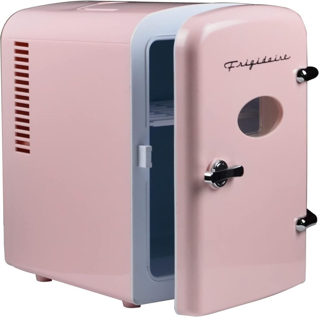 Frigidaire Pink EFMIS129- AMZ EFMIS129 Mini Portable Fridge, 4 litres Capacity Chills Six 12oz Cans, 100% Freon-Free  Eco Friendly, Beverage Cooler