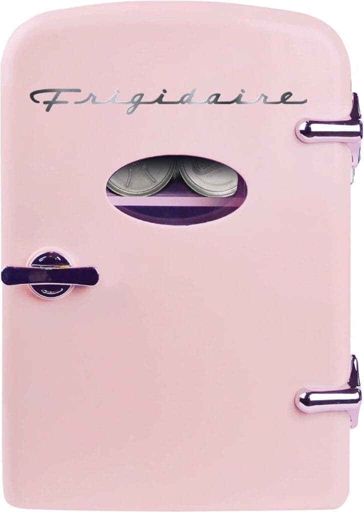 Frigidaire Pink EFMIS129- AMZ EFMIS129 Mini Portable Fridge, 4 litres Capacity Chills Six 12oz Cans, 100% Freon-Free  Eco Friendly, Beverage Cooler