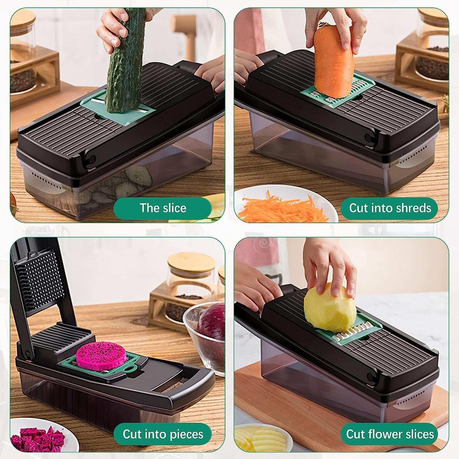 Fruit Vegetable Cutter Kitchen Multitool Mandoline Manual 15 in 1 Onion Vegetable Slicer Blue