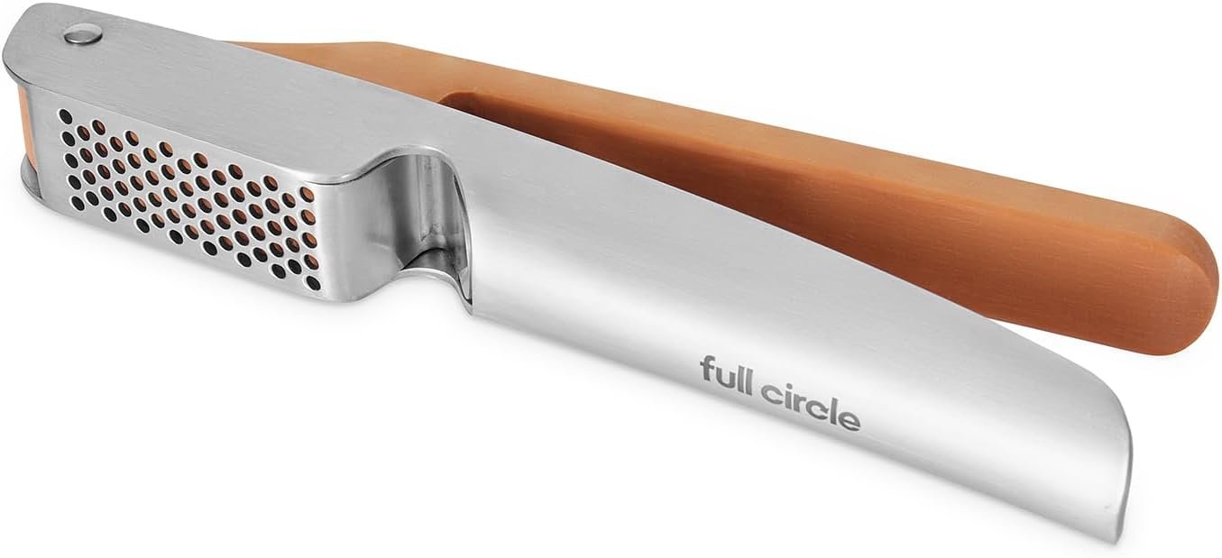 Full Circle Crushed It, Easy-Clean Stainless Steel Garlic Press: Effortless Crushing and Quick Clean-Up. Dishwasher safe.