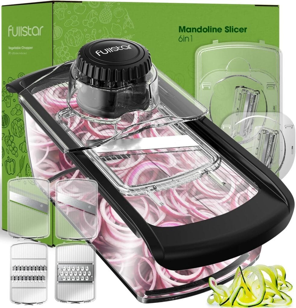 Fullstar Mandoline Slicer for Kitchen, Cheese Grater Vegetable Spiralizer and Veggie Slicer for Cooking Meal Prep, Kitchen Gadgets Organizer Safety Glove Included (6 in 1, White) Fullstar Mandoline Slicer for Kitchen, Cheese Grater Vegetable Spiralizer and Veggie Slicer for Cooking Meal Prep, Kitchen Gadgets Organizer Safety Glove Included (6 in 1, White)
