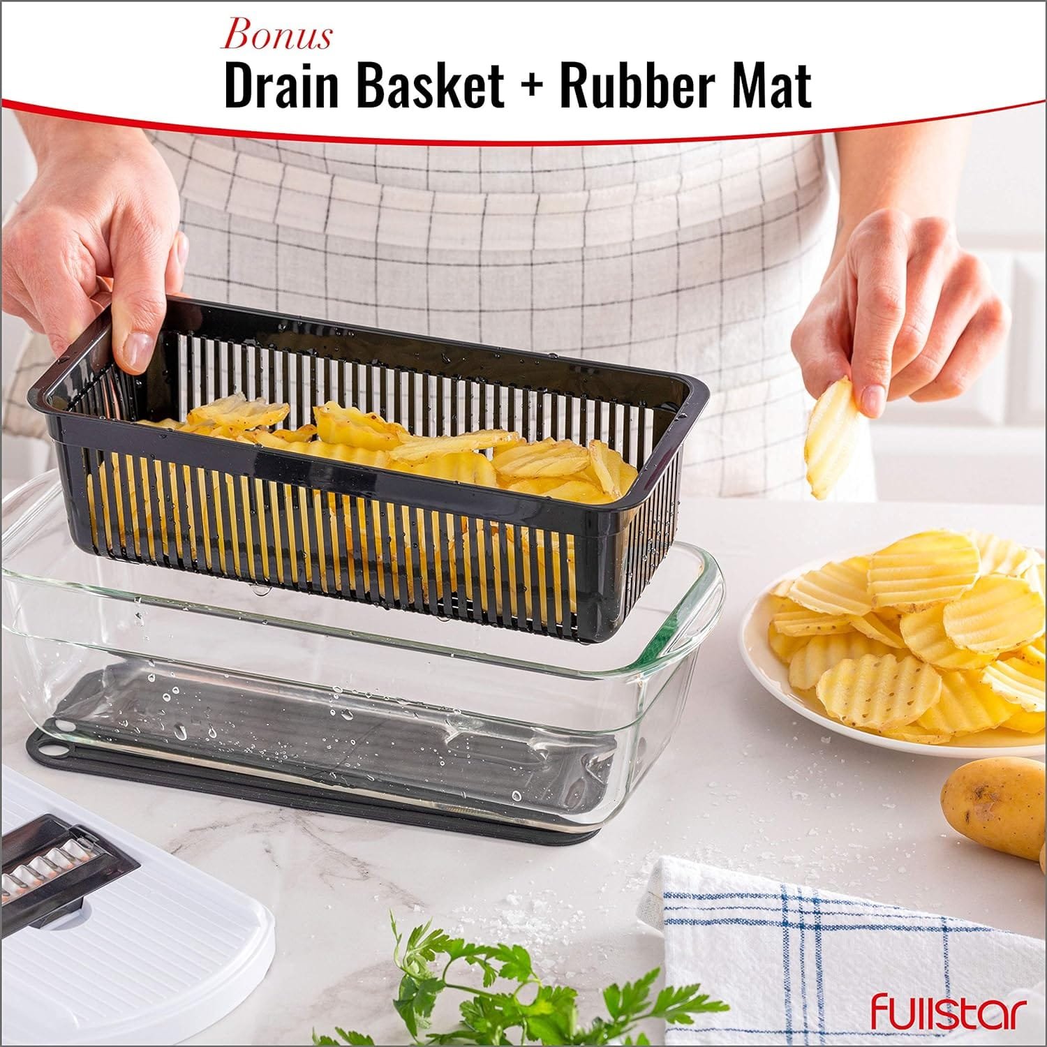 Fullstar Mandoline Slicer for Kitchen, Cheese Grater Vegetable Spiralizer and Veggie Slicer for Cooking  Meal Prep, Kitchen Gadgets Organizer  Safety Glove Included (11 in 1, White)