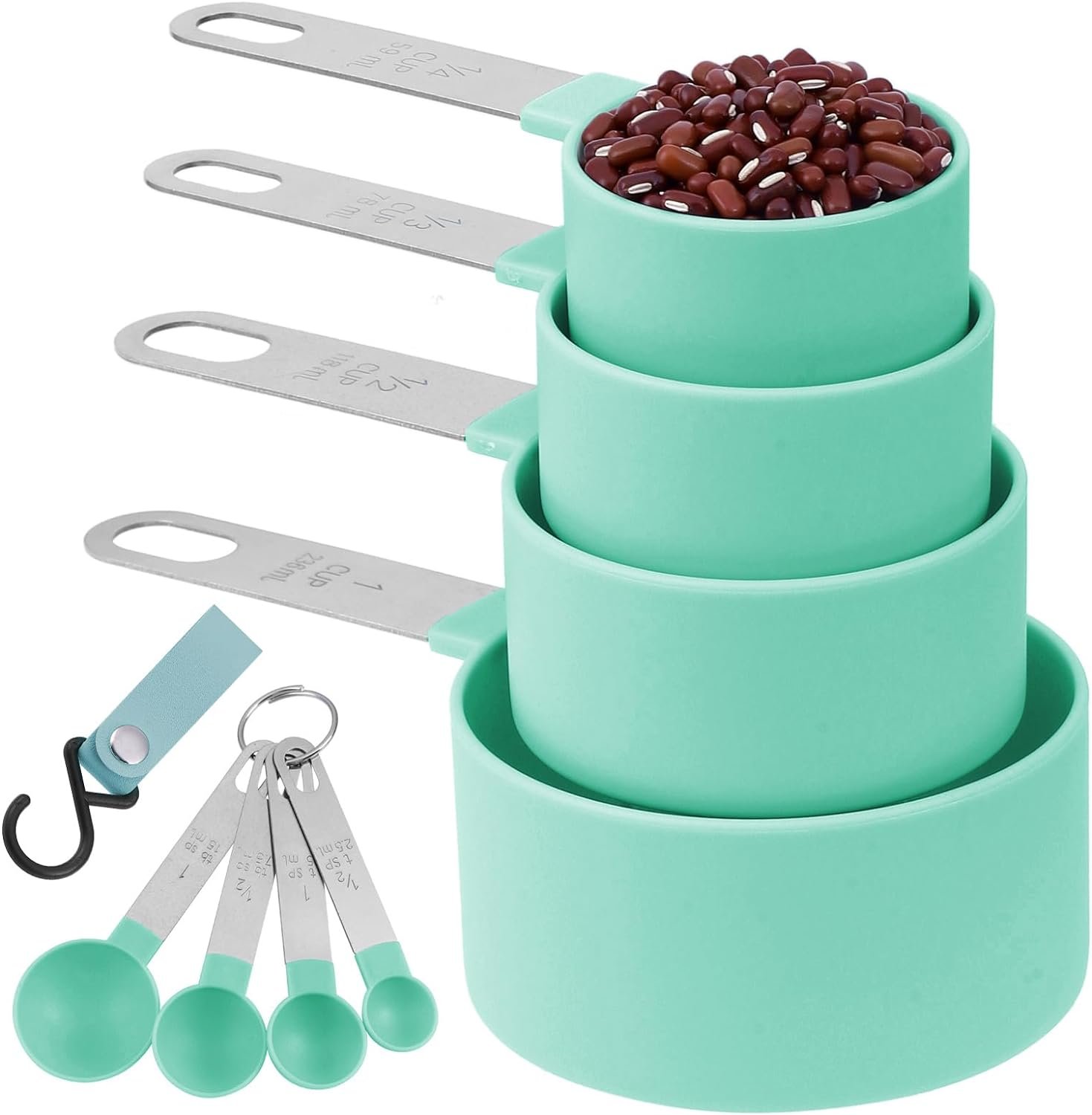 fun kitchen precision measuring tool, Kitchen universal measure cup sets, kitchen hanger with measure cups  spoons, Kitchen cooking  baking measure cups and spoons(Lake Green)