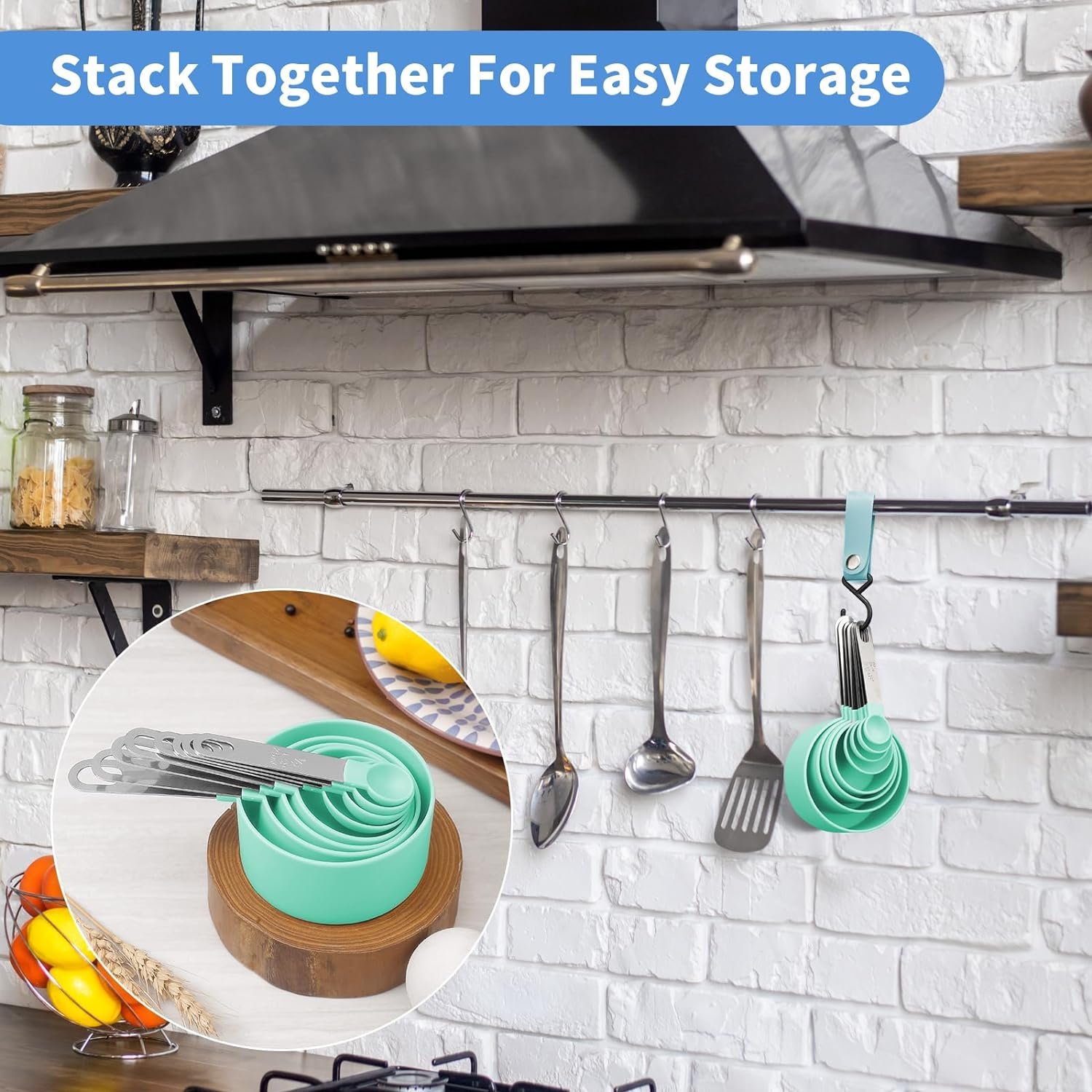 fun kitchen precision measuring tool, Kitchen universal measure cup sets, kitchen hanger with measure cups  spoons, Kitchen cooking  baking measure cups and spoons(Lake Green)